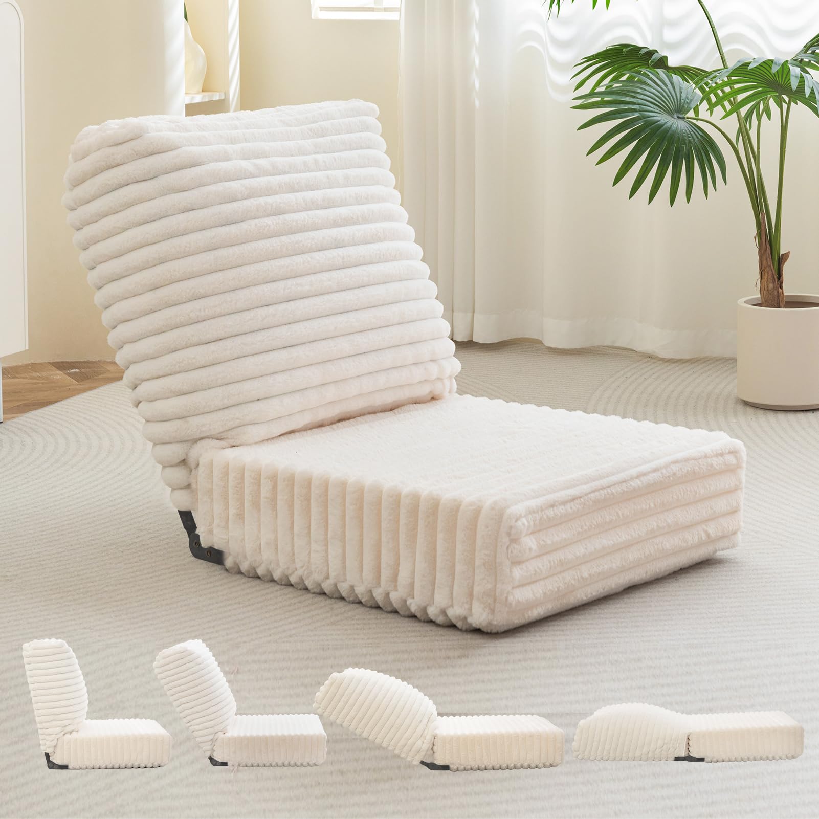 MAXYOYO Adjustable Floor Chair with Back Support - Foldable Meditation Sofa Chair with Thick Cushion for Yoga, Reading & Relaxation - Comfortable Seating for Small Spaces (Beige)