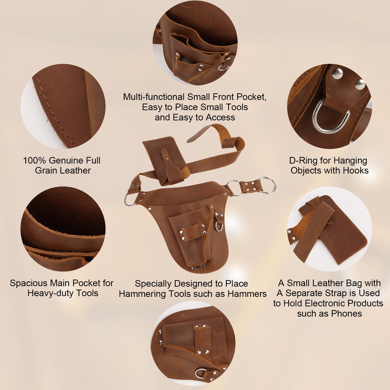Premium Handmade Full Grain Leather Tool Belt for Women & Men - Durable Waist Pouch for Gardeners, Farmers, Electricians & Carpenters - Perfect for Construction Work, DIY Projects & Outdoor Gardening