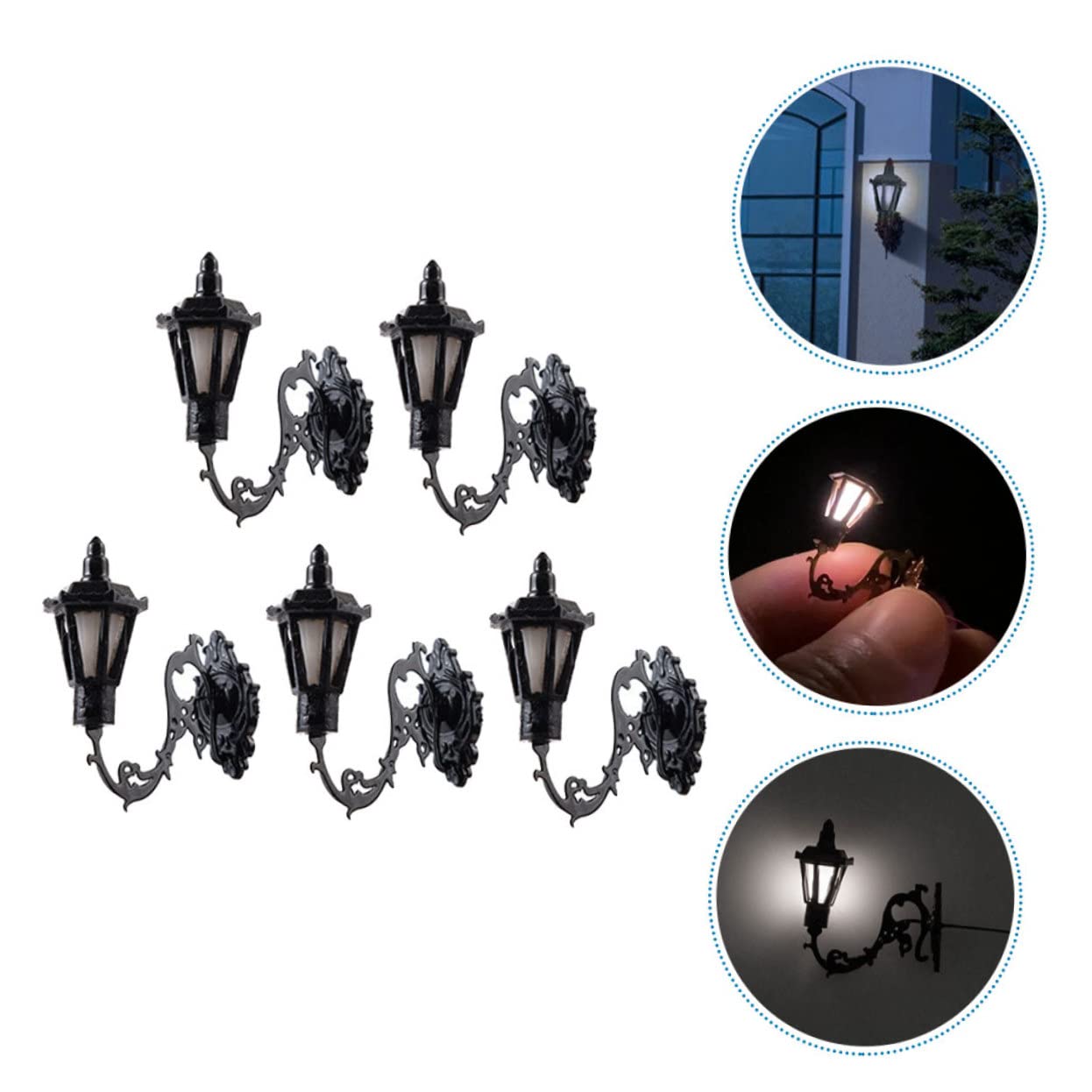 KITANDOVE 5pcs Mini Wall Sconce LED Light - ABS Stainless Steel Miniature House Lamp for Diorama, Dollhouse, Train Set & Model Railroad Scenes