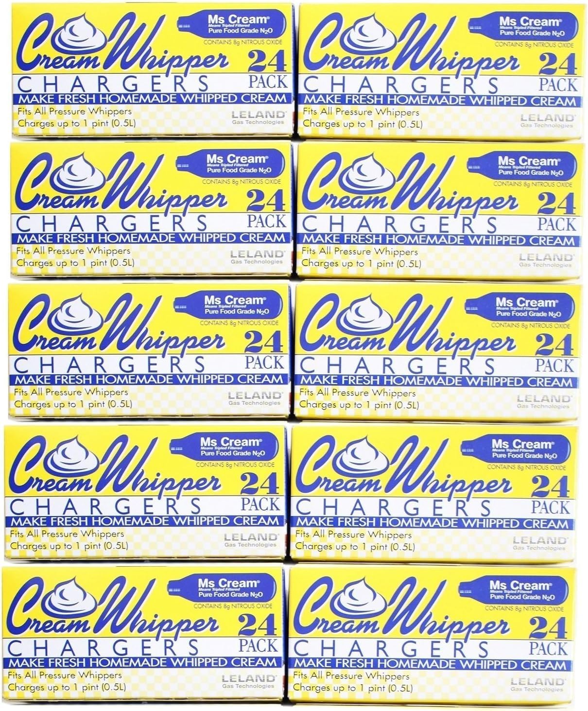 Leland N2O Whipped Cream Chargers - 240 Count - Premium Nitrous Oxide Canisters for Whipping Cream, Desserts & Baking - Perfect for Professional Chefs, Home Bakers & Coffee Shops