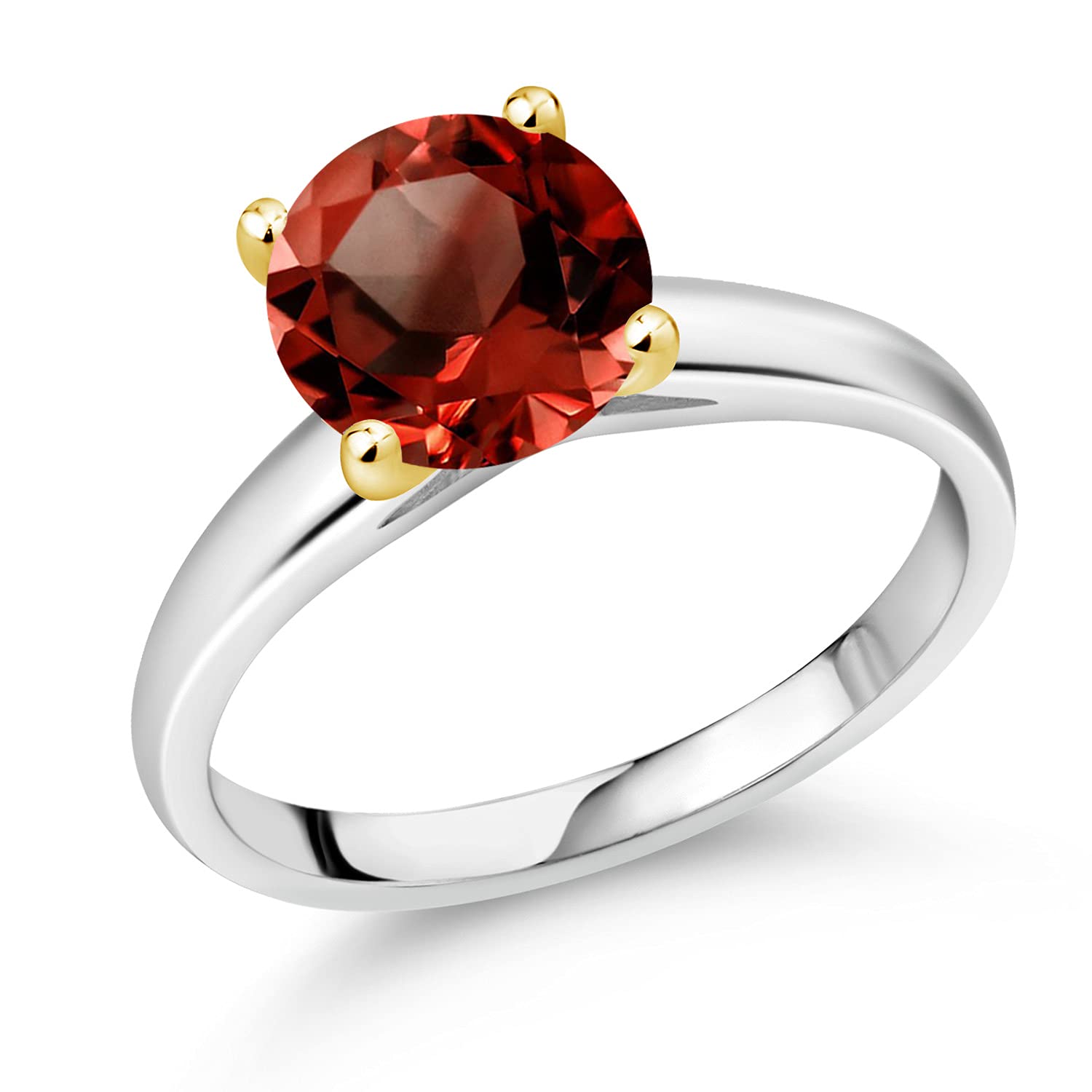 2.50 Ct Natural Round Red Garnet Ring in 10K White Gold with Yellow Gold Prongs | Gemstone Jewelry for Women | Perfect for Engagement, Anniversary & Special Occasions