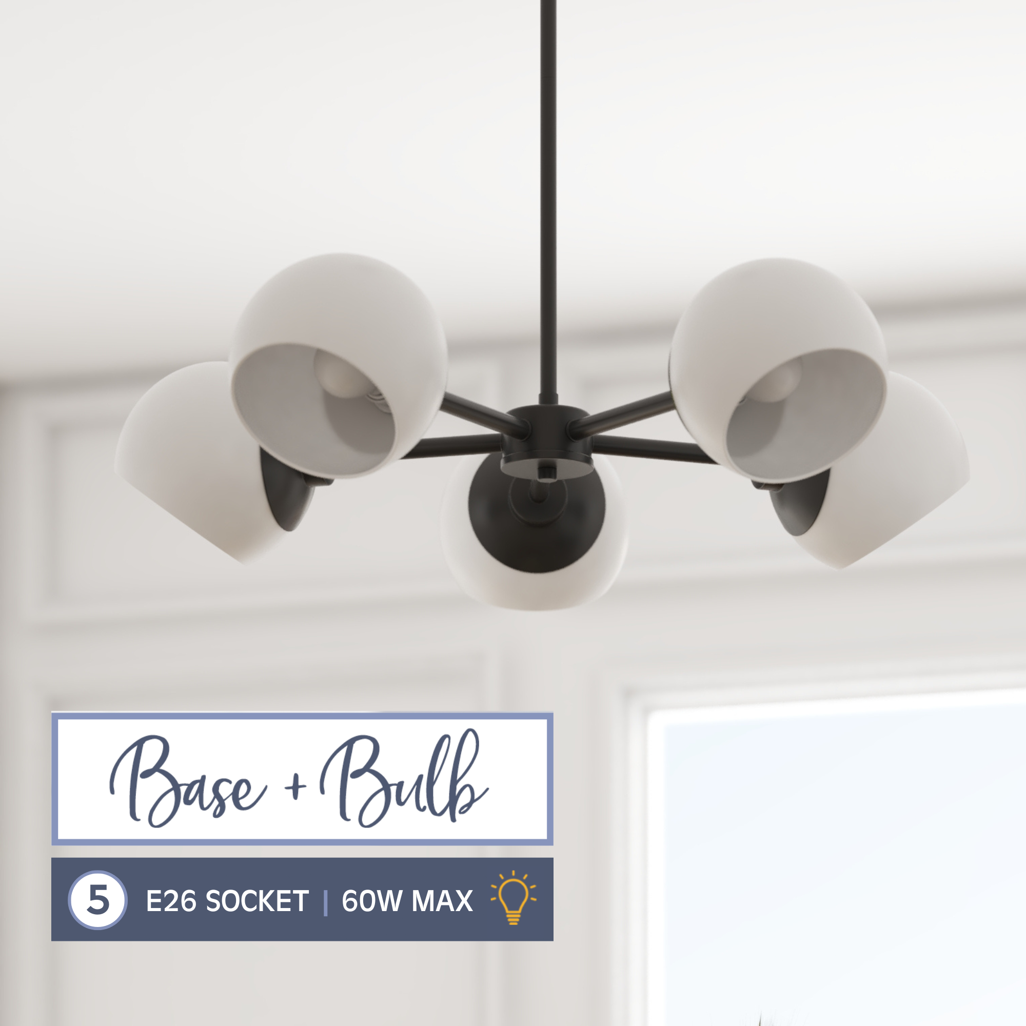 5-Light Stoll Chandelier in Matte Black with Opal Glass Shades - Modern Dining Room Lighting Fixture for Kitchen Island, Foyer, and Bedroom