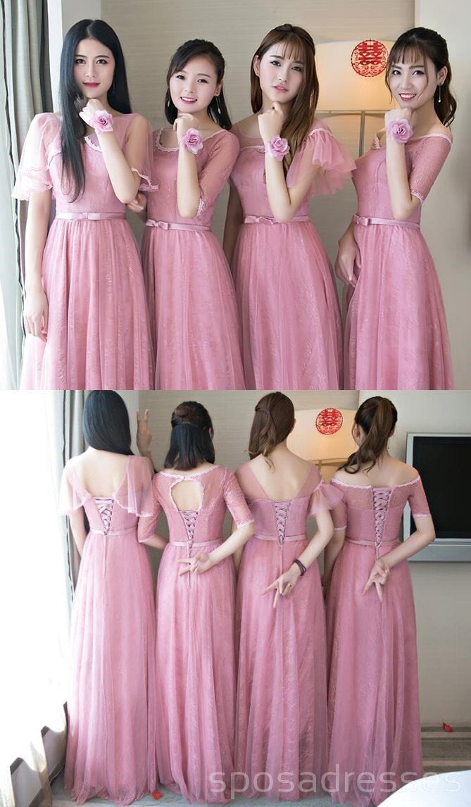 Elegant Pink Lace Tulle Long Bridesmaid Dress - Flowy A-Line Formal Gown for Weddings, Prom & Special Occasions (Style BD004)