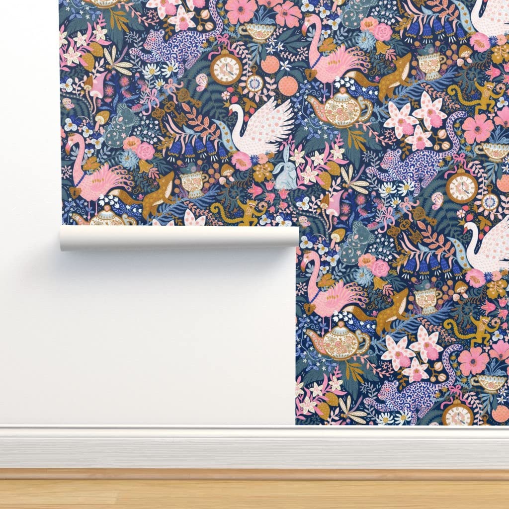 Premium Commercial Grade Wallpaper 27ft x 2ft - Tea Time, Keys, Bunny, Citrus, Monkey, Fern, Flamingo & Poppy Patterns | Spoonflower Traditional Wallpaper for Living Room, Bedroom & Office Decor