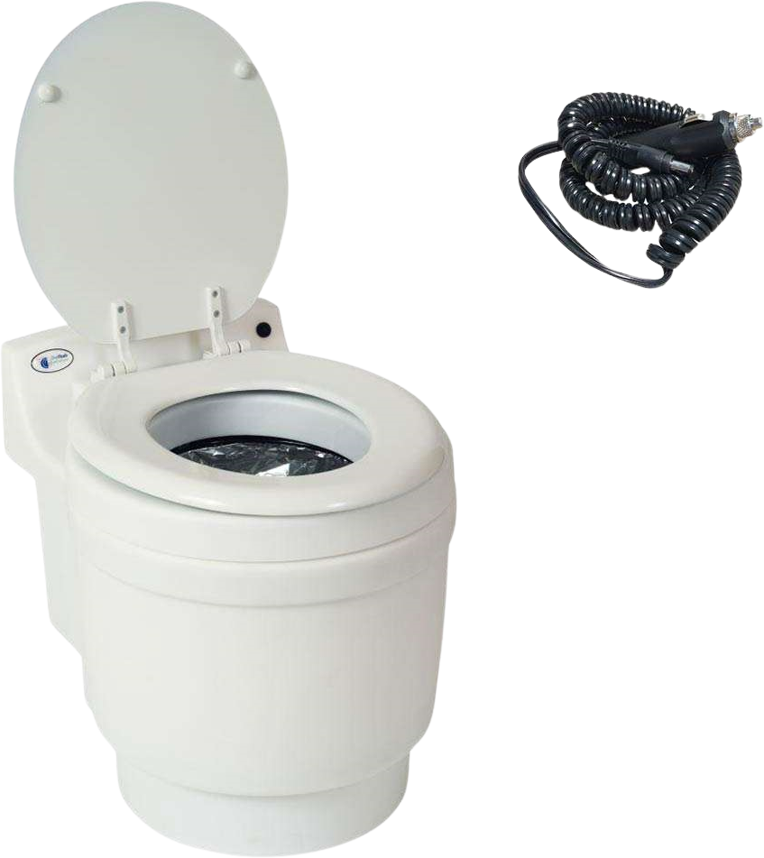 Laveo Dry Flush DF1045DC Waterless Portable Toilet with 12V DC Power Cord & Car Adapter - Ideal for Camping, RV Trips, Boating, and Emergency Preparedness