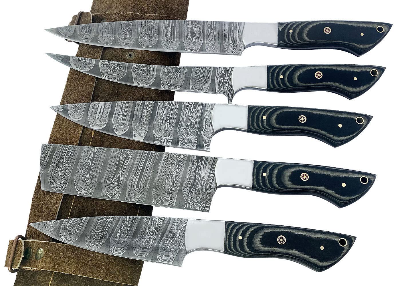 Premium Damascus Steel Chef Knife Set - 5-Piece Professional Kitchen Knives with Cleaver & Utility Knives | Includes Knife Roll Bag for Storage & Travel | Ideal for Home Cooks & Professional Chefs