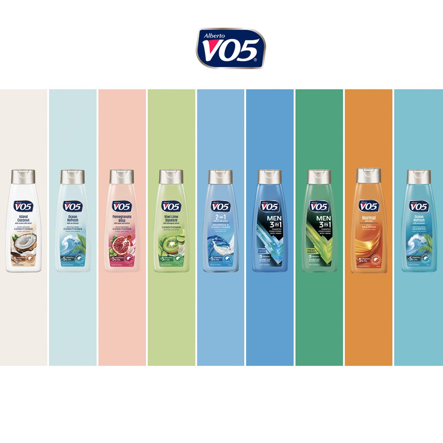 VO5 Men's 3-in-1 Shampoo, Conditioner & Body Wash - 12.5 oz Ocean Surge with 5 Essential Vitamins (A, H, C, B5, B3) for Hydrated Hair & Skin - Perfect for Gym, Travel & Daily Shower Routine
