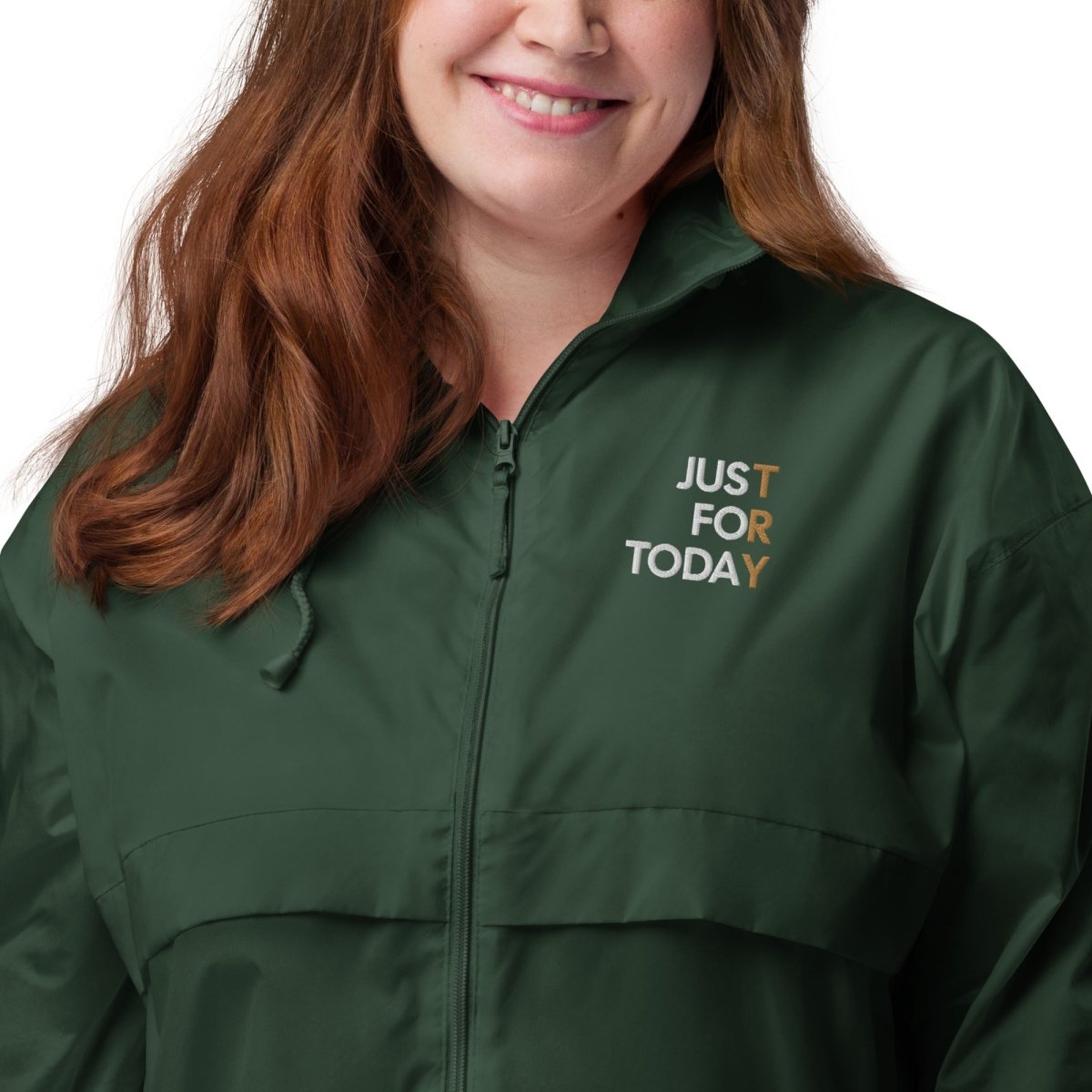 Just for Today Embroidered Windbreaker - Unisex Lightweight Jacket for Men & Women - Perfect for Outdoor Activities, Running, Hiking & Casual Wear