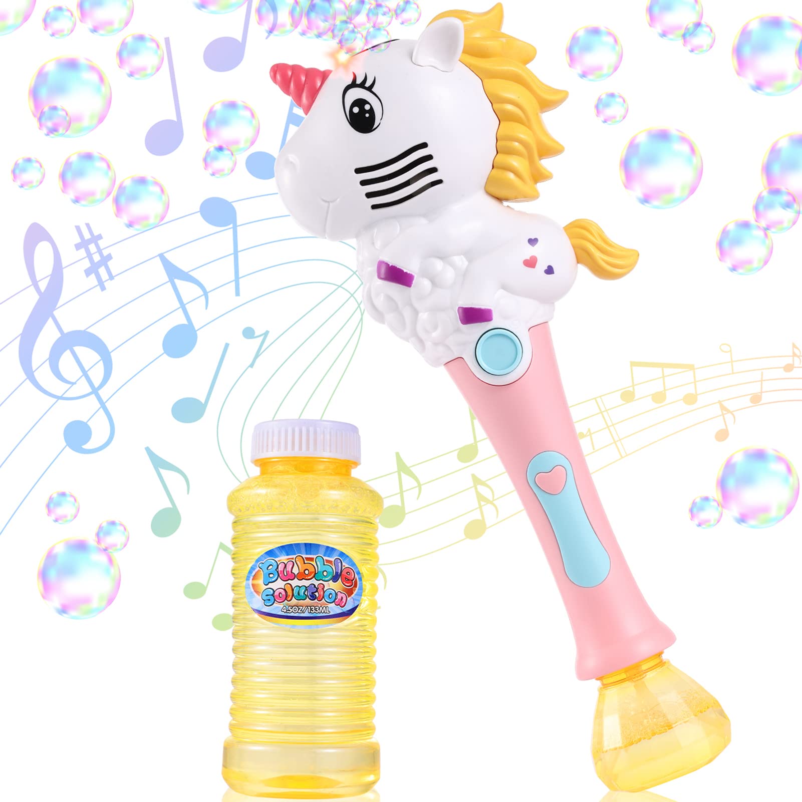 Unicorn Bubble Blower Machine for Kids - Automatic Bubble Maker with Music & LED Lights, Easy-to-Use Outdoor Bubble Toy for Toddlers & Girls - Perfect for Birthday Parties, Backyard Play & Summer Fun