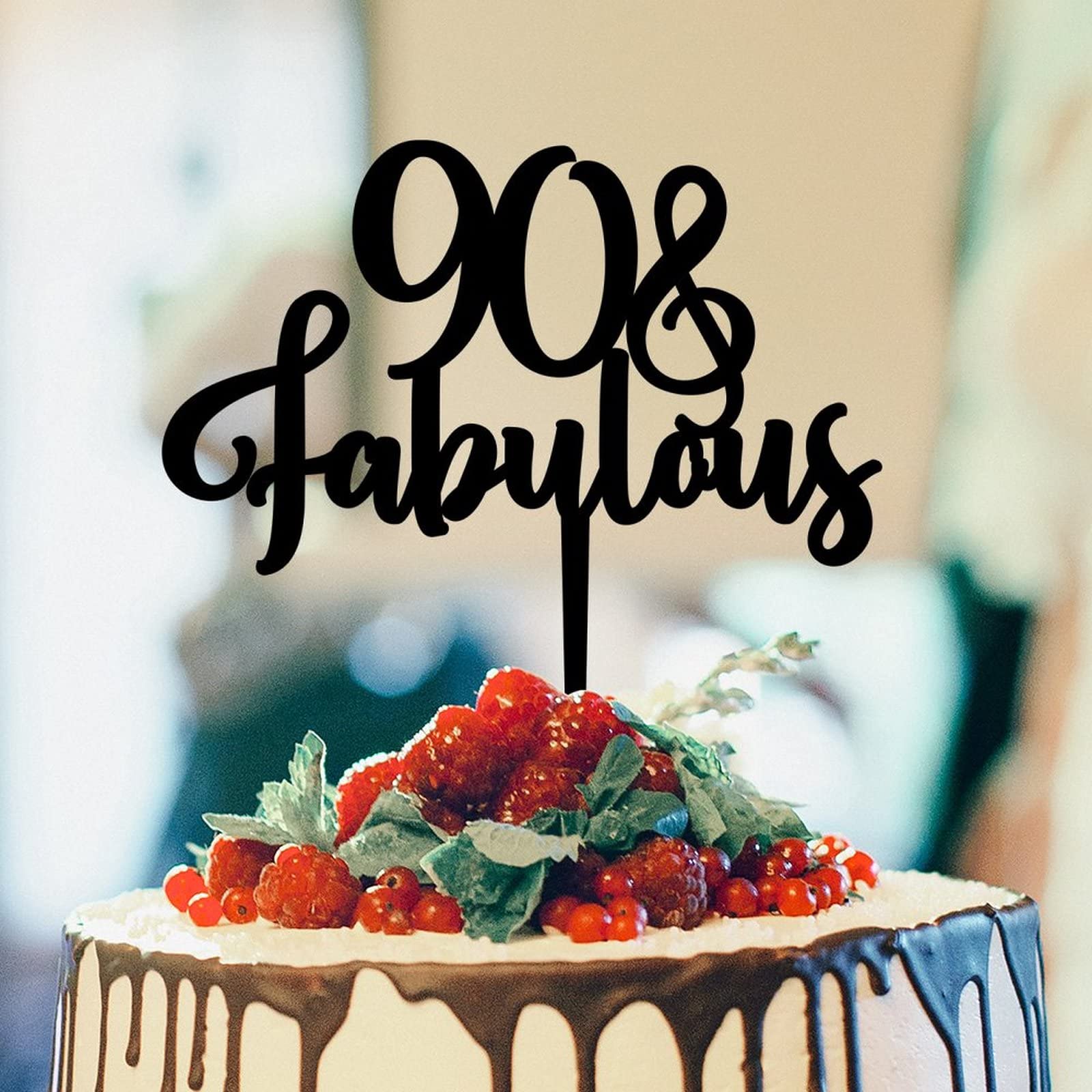 90 & Fabulous Custom Acrylic Cake Topper - Happy Birthday & Anniversary Party Decoration for Boys, Girls & Friends - Perfect for Birthday Cakes, Wedding Anniversaries & Special Celebrations