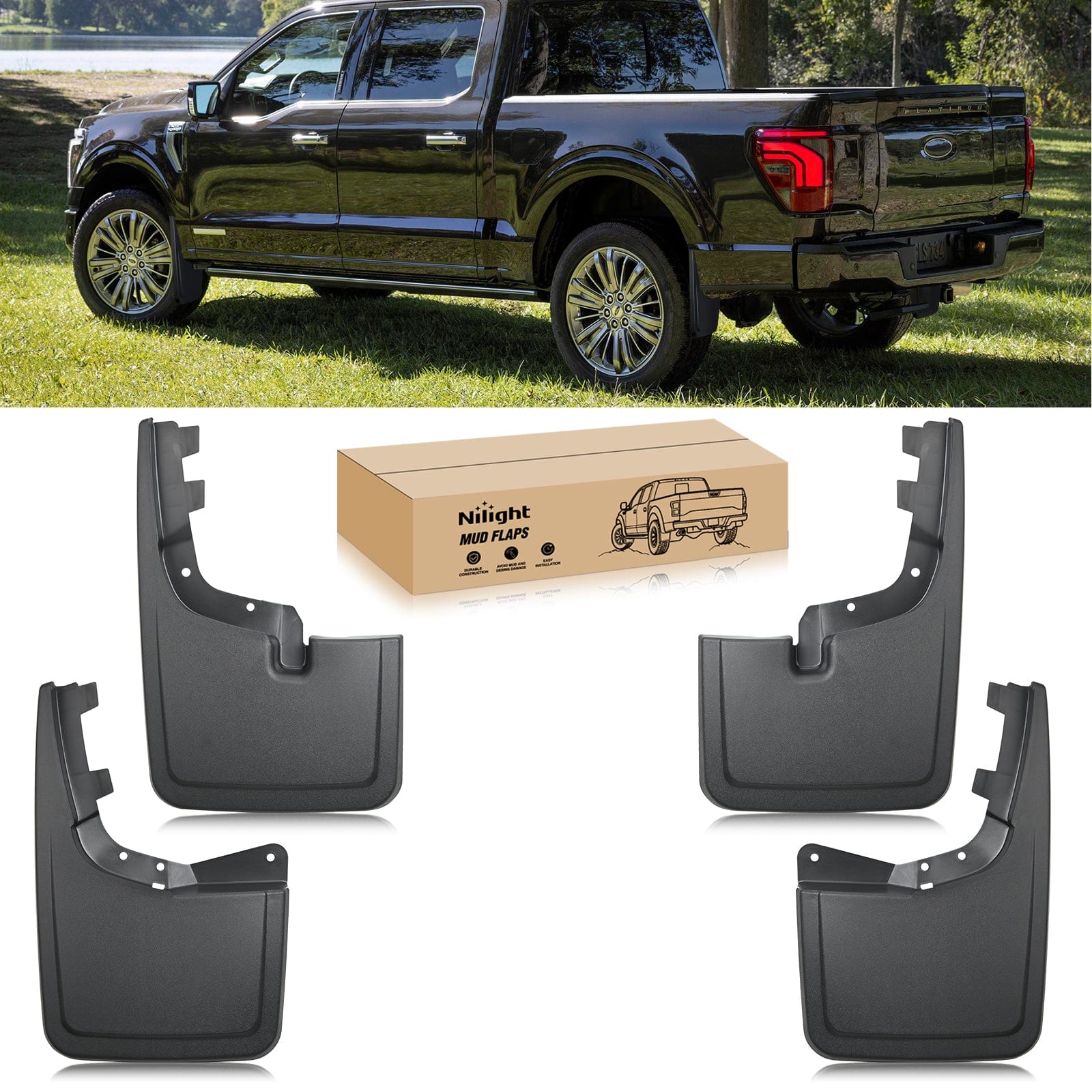 Premium Front & Rear Mud Flaps for Ford F150 2021-2025 | Heavy Duty Splash Guards | All-Weather Protection for Off-Road & Daily Driving