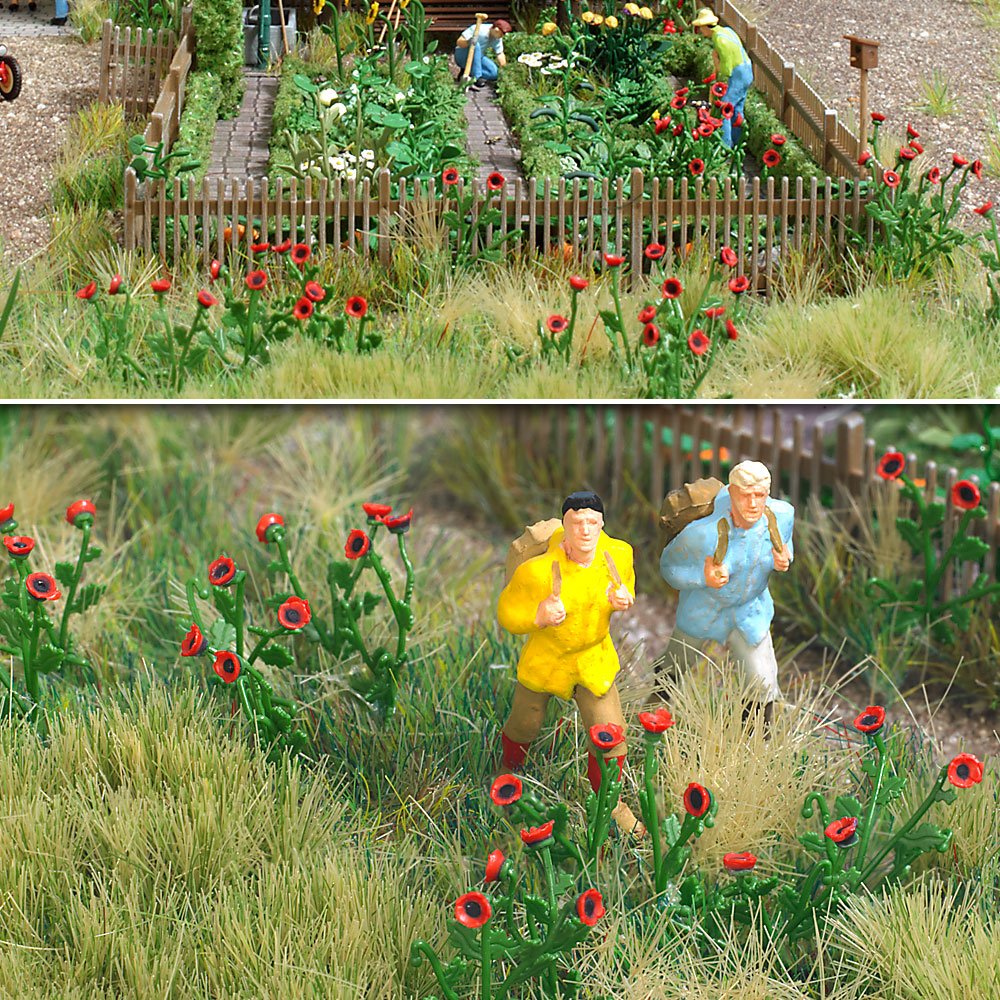 Busch 1255 Poppy Plants HO Scale Scenery Kit - Realistic Model Train Landscape Accessories for Dioramas, Railroad Scenes & Miniature Gardens