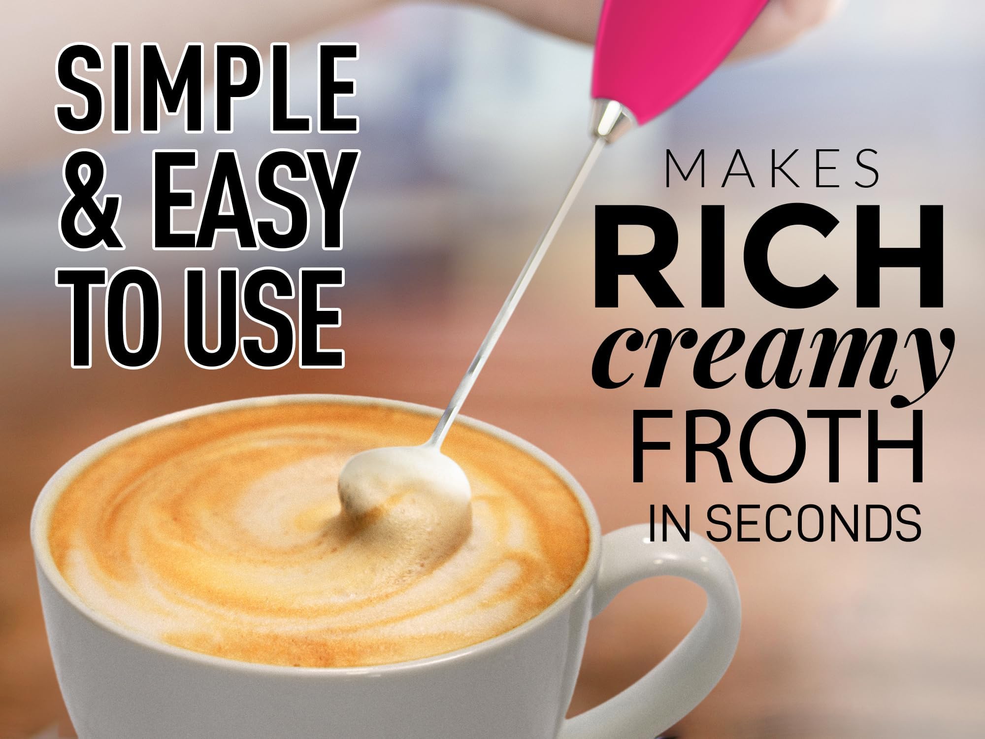 Premium Electric Milk Frother for Coffee & Matcha - Handheld Whisk, Mini Mixer & Blender for Lattes, Hot Chocolate & Smoothies - Pink & Gold (Perfect for Home, Office & Coffee Shops)