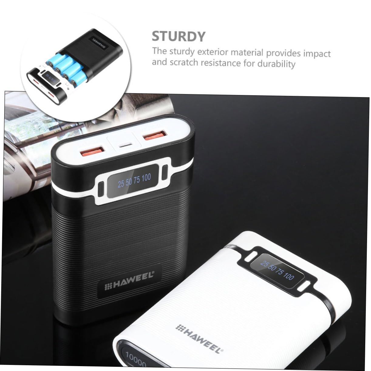 DOITOOL 18650 Battery Case - 4 Slot Portable Power Bank DIY Kit with Rechargeable Battery Charger - Compact Travel Charging Solution for Camping, Hiking & Emergency Power Backup (Black)