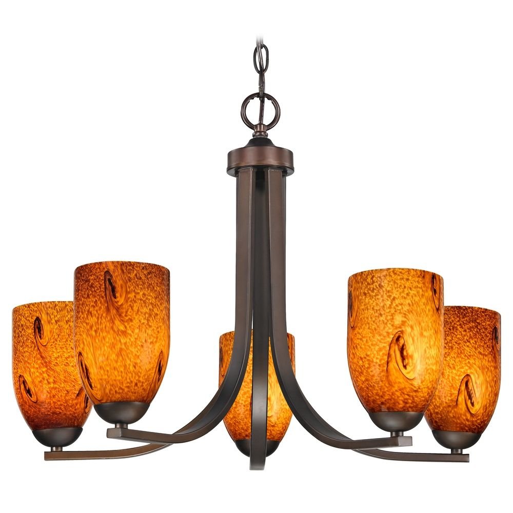 Modern Bronze Chandelier with Brown Art Glass - Elegant Lighting Fixture for Dining Room, Living Room & Bedroom