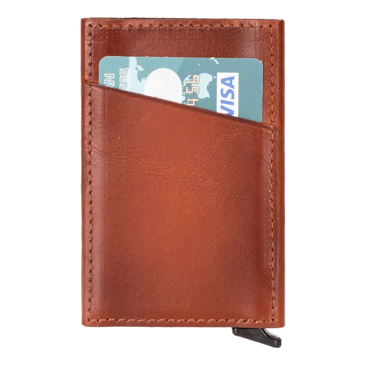Burnished Tan Leather Minimalist Card Holder - Slim RFID Blocking Wallet for Men & Women | Perfect for Everyday Carry, Travel & Business Use