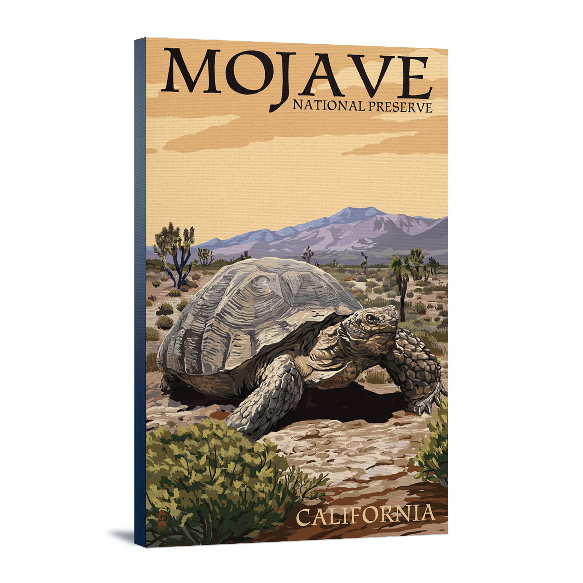 Mojave National Preserve California Tortoise Wall Art - 16x24 Wrapped Canvas Print for Home & Office Decor - Desert Wildlife Painting for Living Room, Bedroom or Office