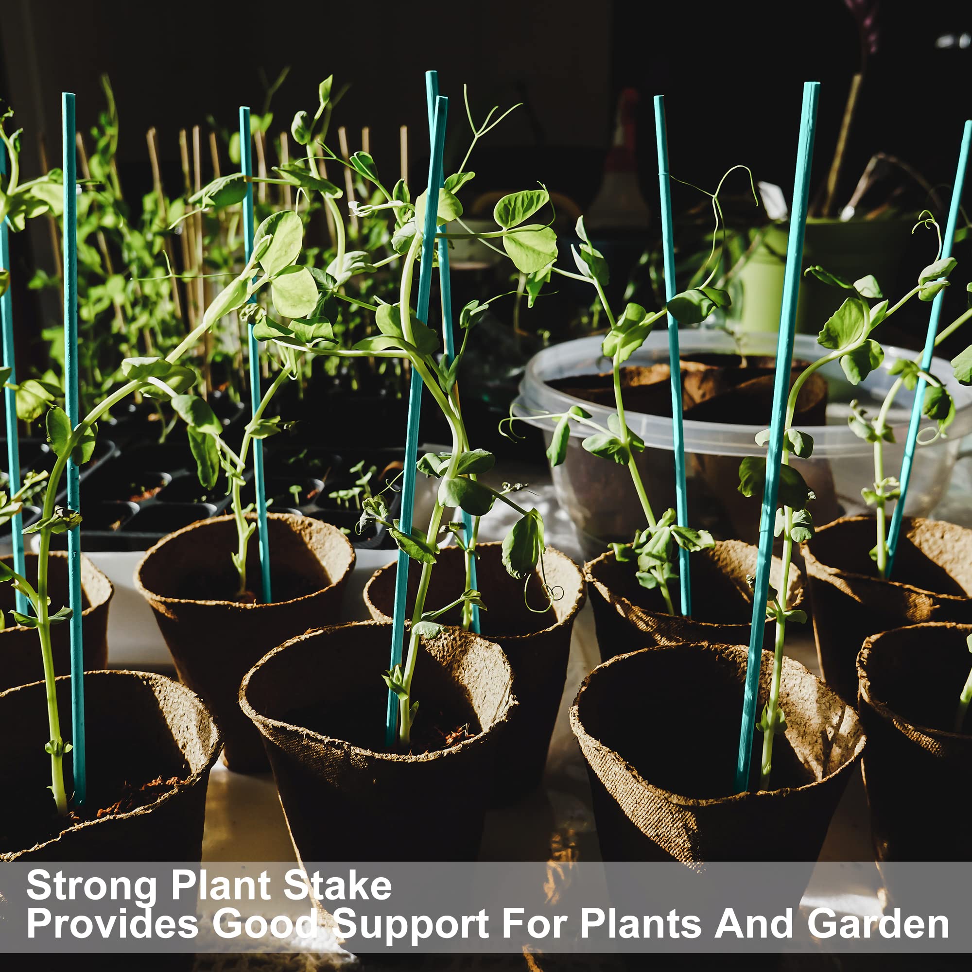 100 Pcs 18 Inch Green Bamboo Plant Sticks - Floral Plant Support Stakes with 1 Roll Floral Tape & 1 Pack Garden Ties - Perfect for Garden Flowers, Tomato Plants, Vines & Indoor Potted Plants