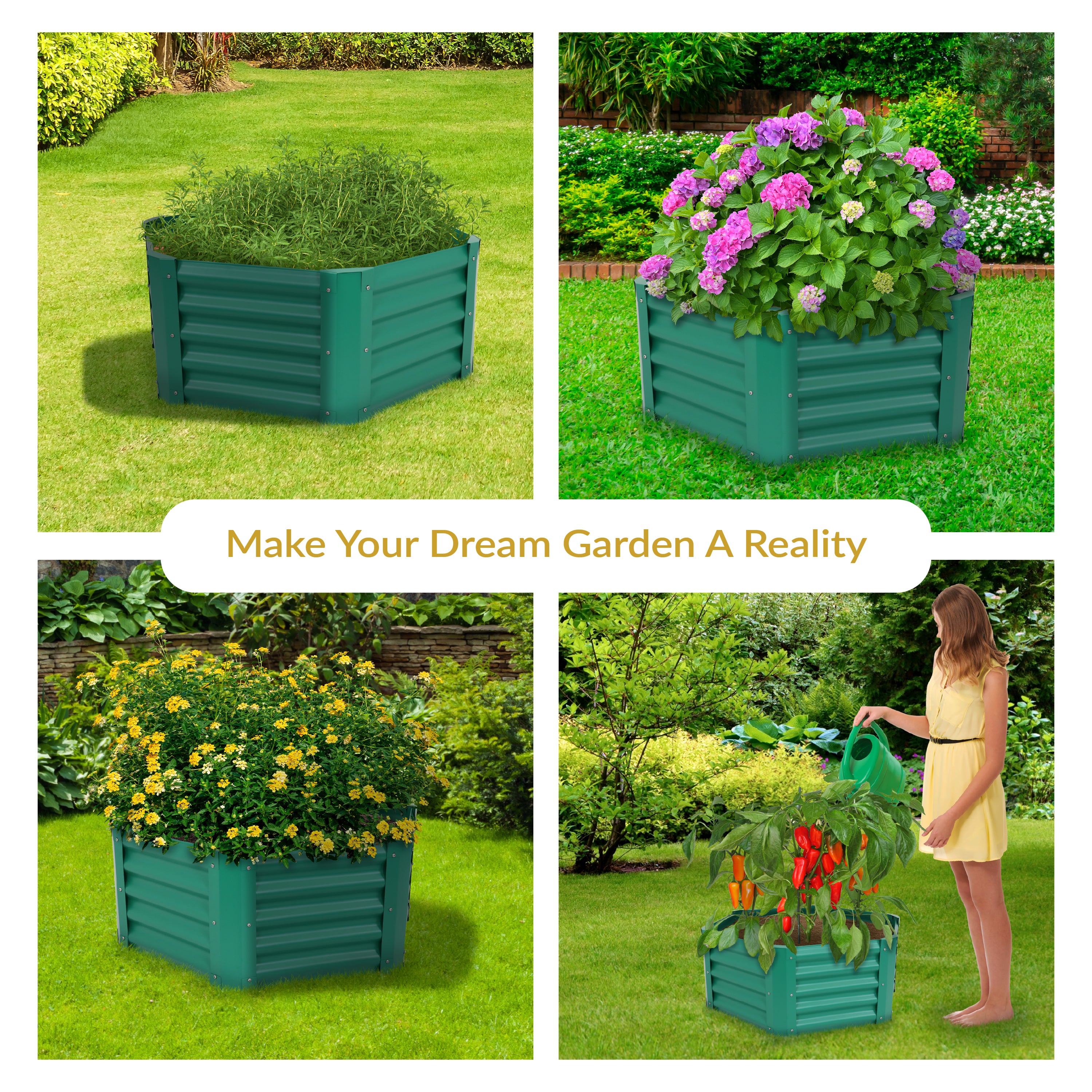 Sunnydaze 41-Inch Steel Hexagon Raised Garden Bed Kit for Outdoor Gardening, Vegetables, Flowers & Herbs - Durable Elevated Planter Box for Backyard, Patio & Urban Farming