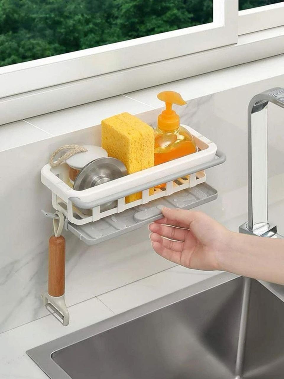 SADMAX Stainless Steel Sink Tray Organizer - Removable Drainage Drying Basket for Kitchen & Bathroom Sink Storage | Space-Saving Design | Perfect for Dish Drying, Sponge Holder & Utensil Organization