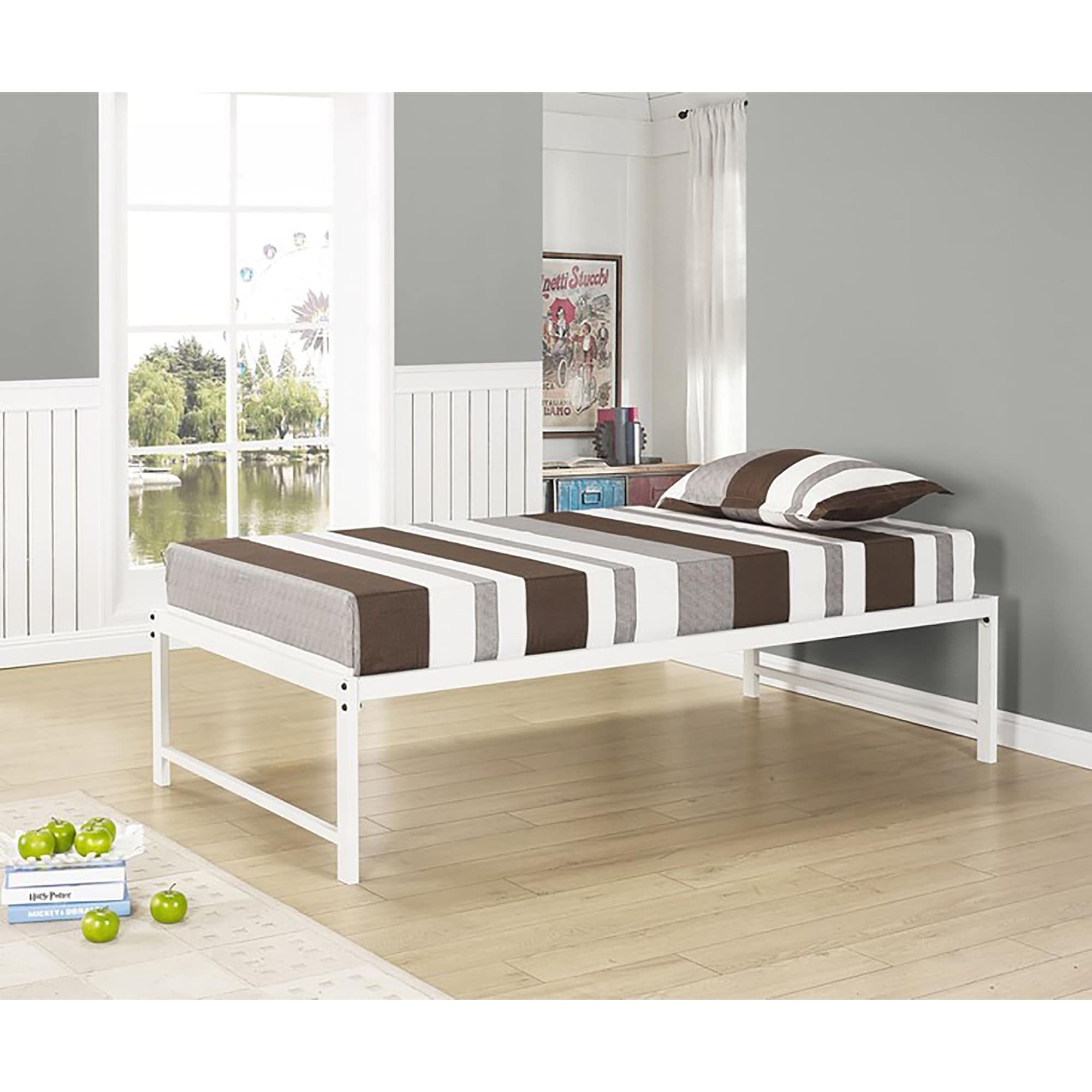 White Metal Twin Size Platform Bed Frame - Sturdy & Modern Design for Small Spaces | Perfect for Kids, Teens & Guest Rooms