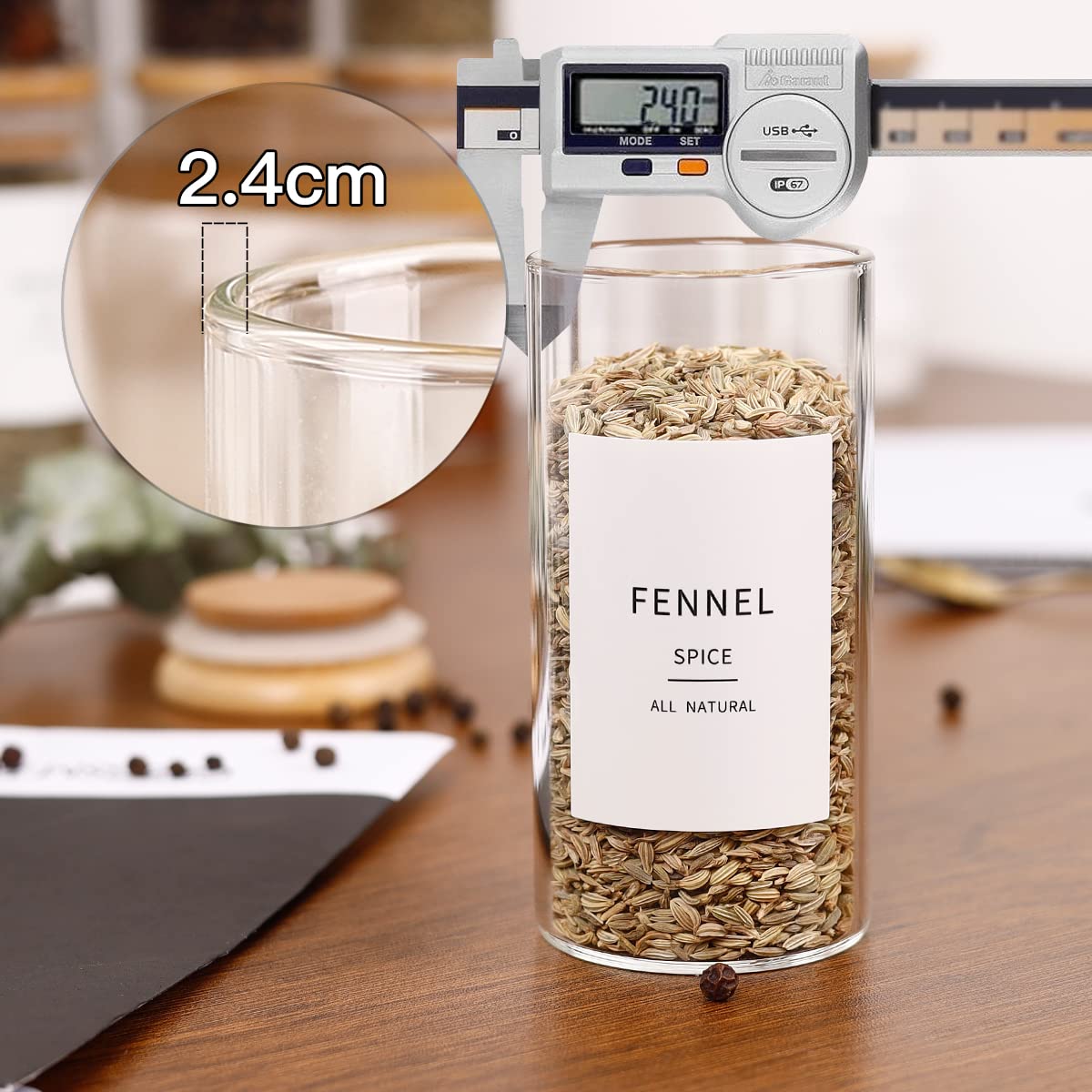 24-Piece Glass Spice Jars Set with 296 Preprinted Labels (Black & White) - 4oz Thick-Walled (2.4mm) Empty Herb Containers with Bamboo Airtight Lids - Perfect for Kitchen Organization, Spice Storage & DIY Seasoning Gifts
