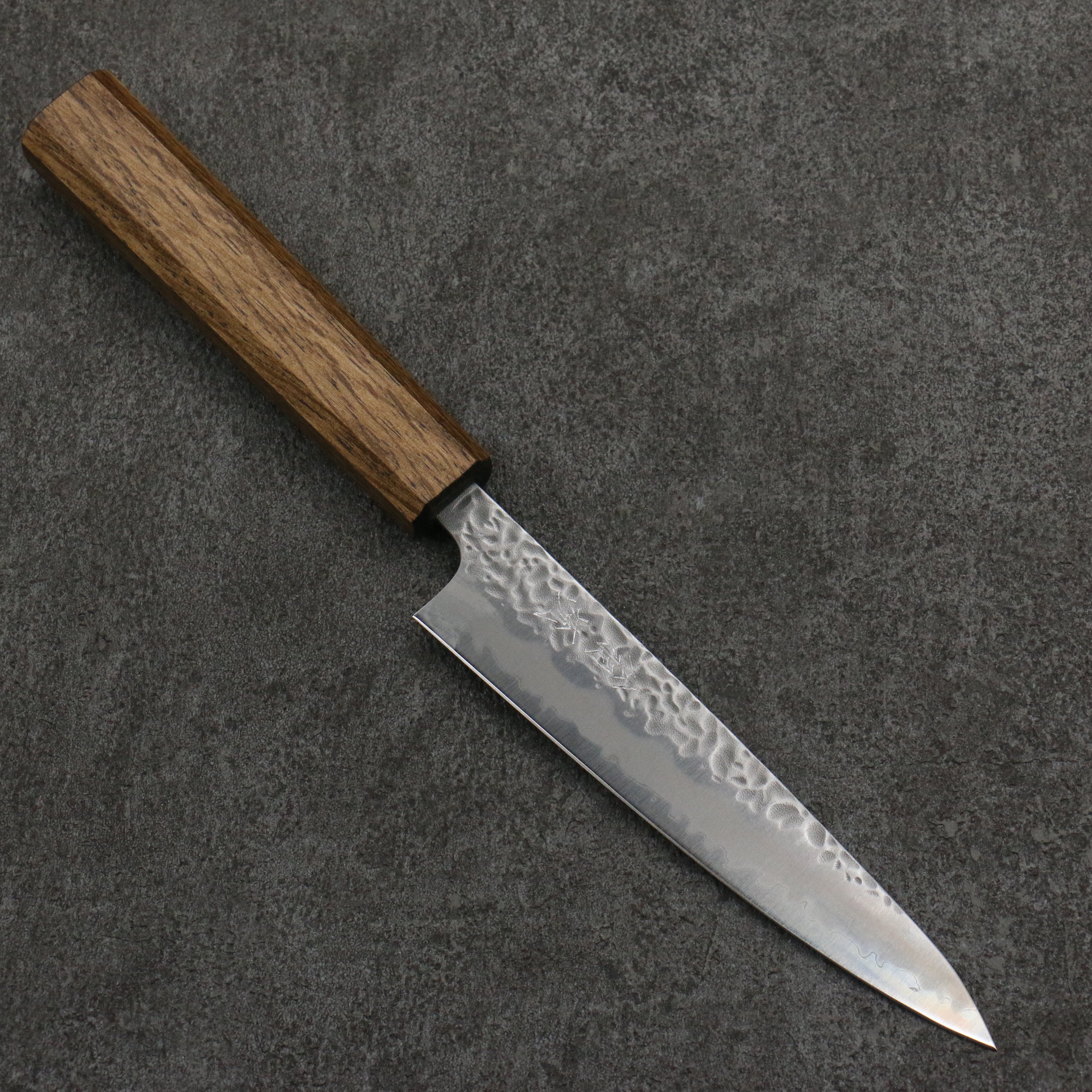Oul White Steel No.1 Hammered Petty Utility Knife 135mm with Oak Handle - Perfect for Home Cooking, Slicing, and Precision Cutting
