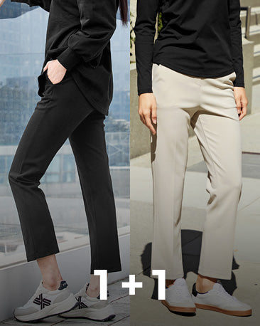 1+1 Stretch Banding Slacks for Women - Comfortable Elastic Waist Pants for Work & Travel - Office Wear & Casual Outfits