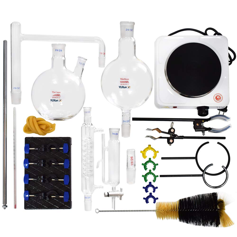 Premium 1000ml Borosilicate Glass Essential Oil Distiller Kit - Steam Distillation Apparatus for Pure Oil Extraction, Lab Glassware & Water Purifier - Perfect for Aromatherapy, DIY Skincare & Home Use
