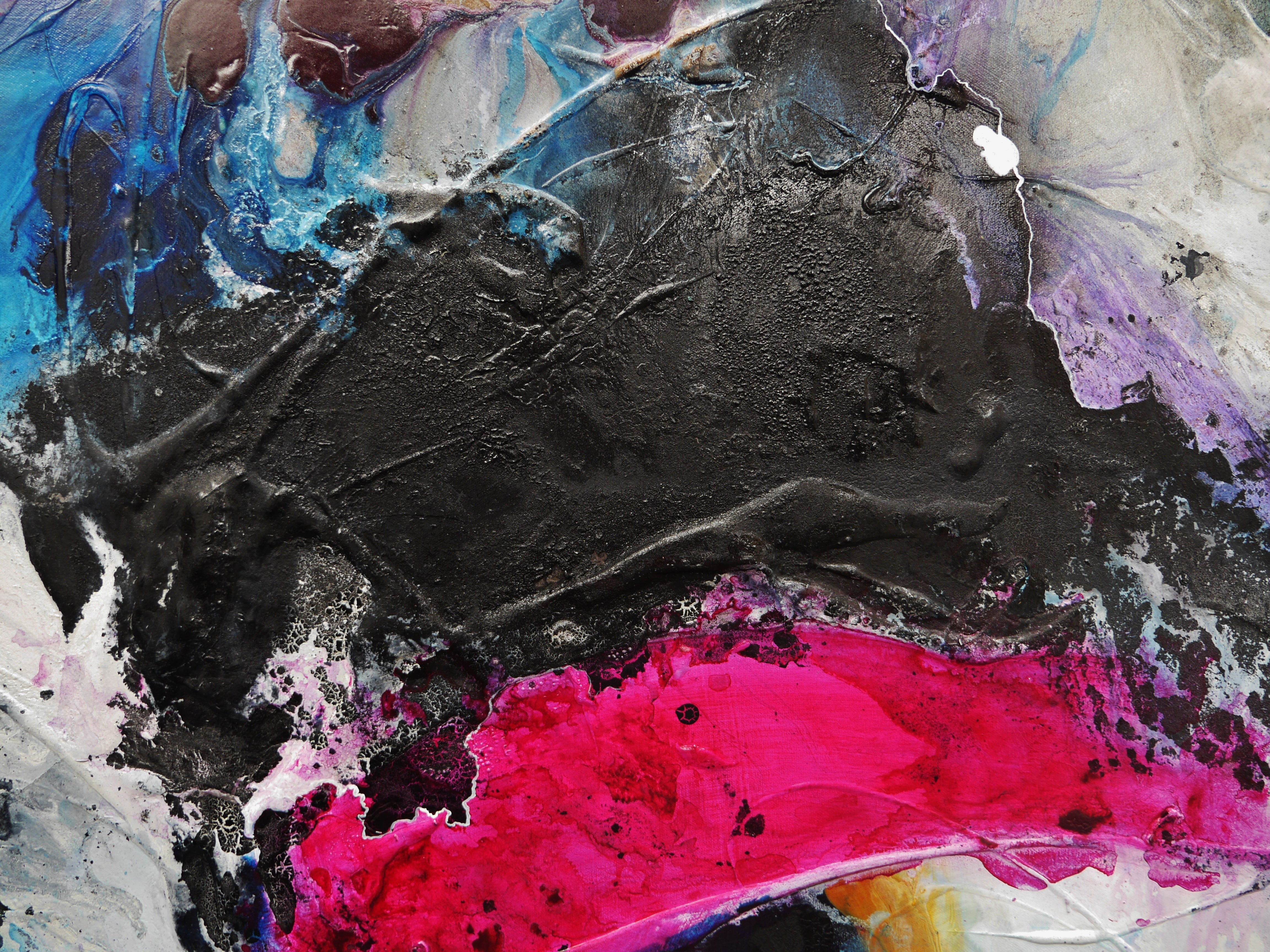 190cm x 100cm Mixed Media Abstract Painting - Violet, Orange & Black Textured Wall Art for Modern Living Room & Office Decor
