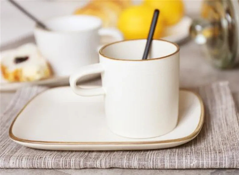 Premium Stoneware Cup and Saucer Set - Elegant Coffee & Tea Set for Home, Cafe, or Restaurant Use - Durable Ceramic Contour Design - Perfect for Espresso, Cappuccino, and Afternoon Tea