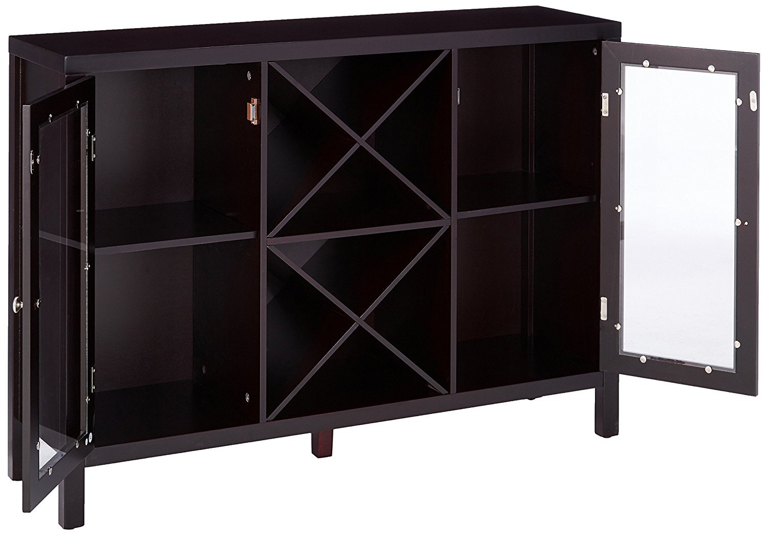 Kings Brand Solid Wood Wine Bar Cabinet with Storage Shelves - Espresso Finish Buffet Sideboard for Liquor, Coffee & Dining Essentials - Perfect for Living Room, Kitchen & Home Entertainment Areas