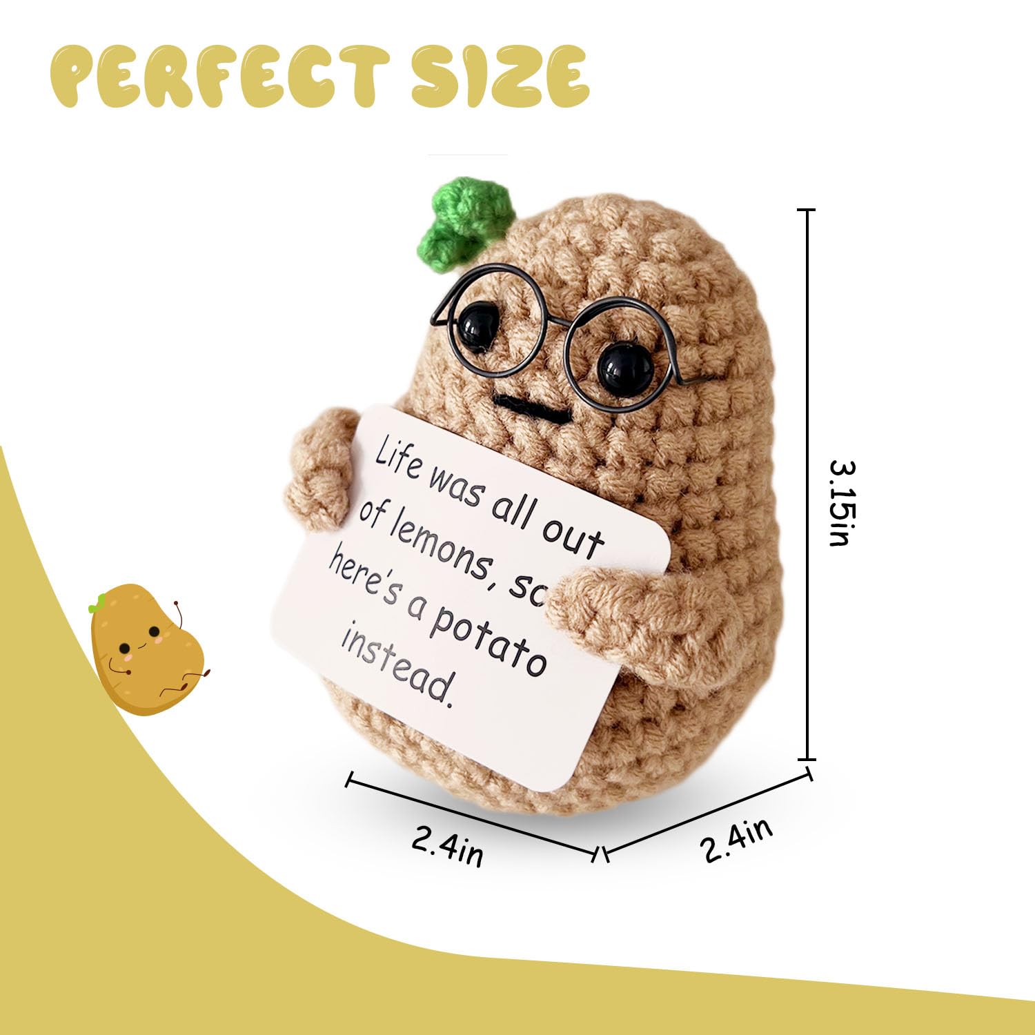 Positive Life Potato Funny Crochet Gift with Encouragement Card - Cheer Up Present for Women & Teens | Birthday Gift for Friends | Cute Home Decor & Stress Relief Companion