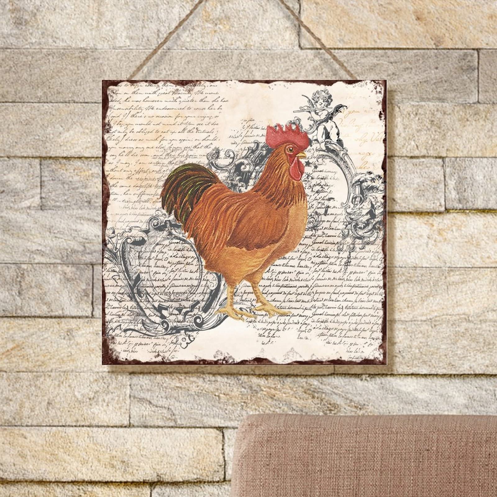 Rustic Wood Wall Art Plaque - Farmhouse Rooster Decor Sign for Chicken Coop, Laundry Room & Bedroom - 16x16 Inch Country Farm Decor - Perfect Farmer Birthday Gift & Country Home Decoration
