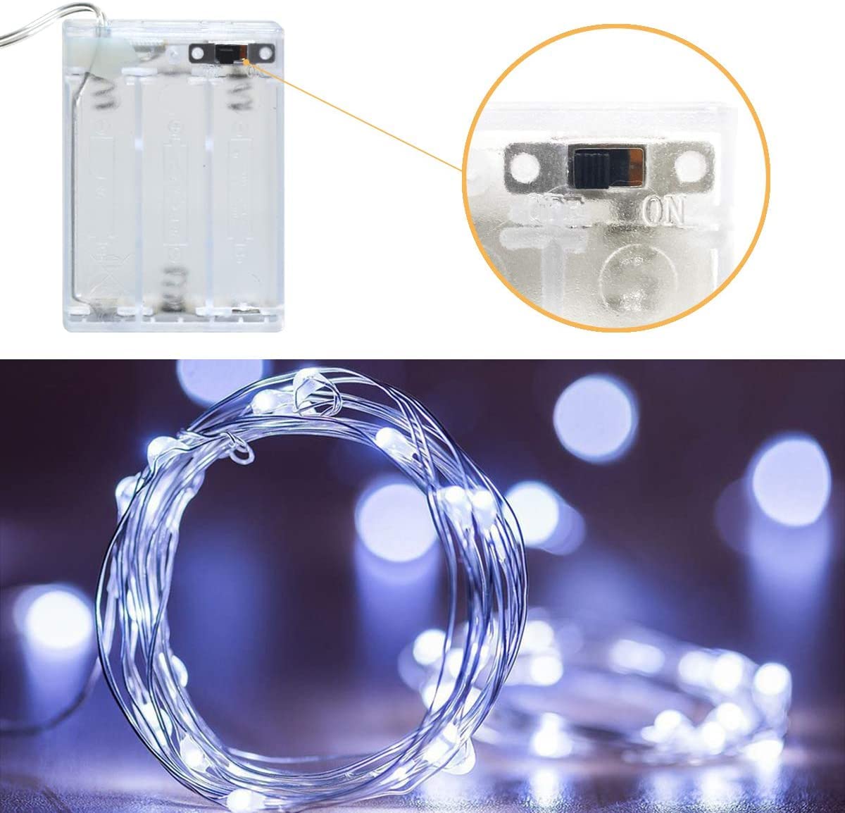 Sanniu 6 Pack Fairy Lights Battery Operated - 5m Cool White Starry String Lights for Christmas, Wedding & Home Decor