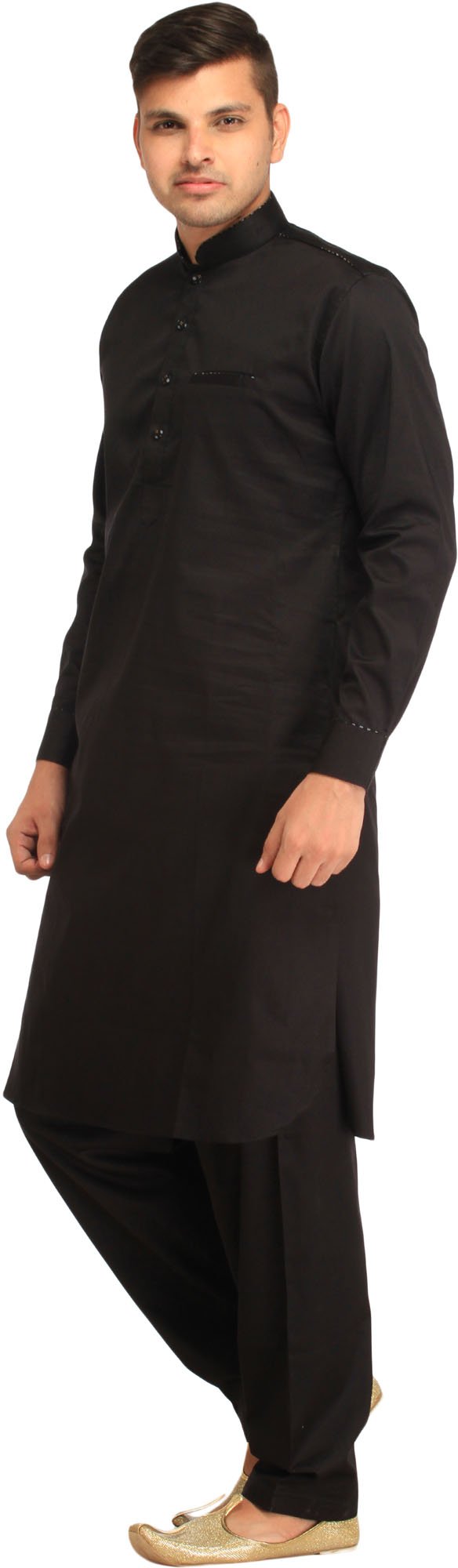 Stylish Plain Pathani Kurta Shalwar Set with Elegant Piping Work - Traditional Pakistani Outfit for Men - Perfect for Weddings, Festivals & Special Occasions