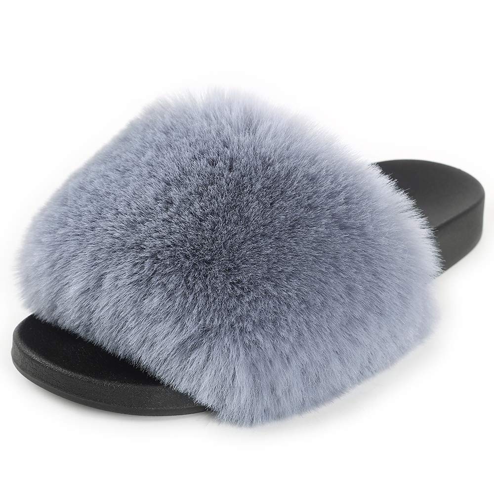 Women's Fluffy Faux Fur Slides - Soft Open Toe Slippers & Fuzzy House Sandals for Women & Girls | Indoor/Outdoor Comfort for Lounging, Spa Days & Cozy Home Wear
