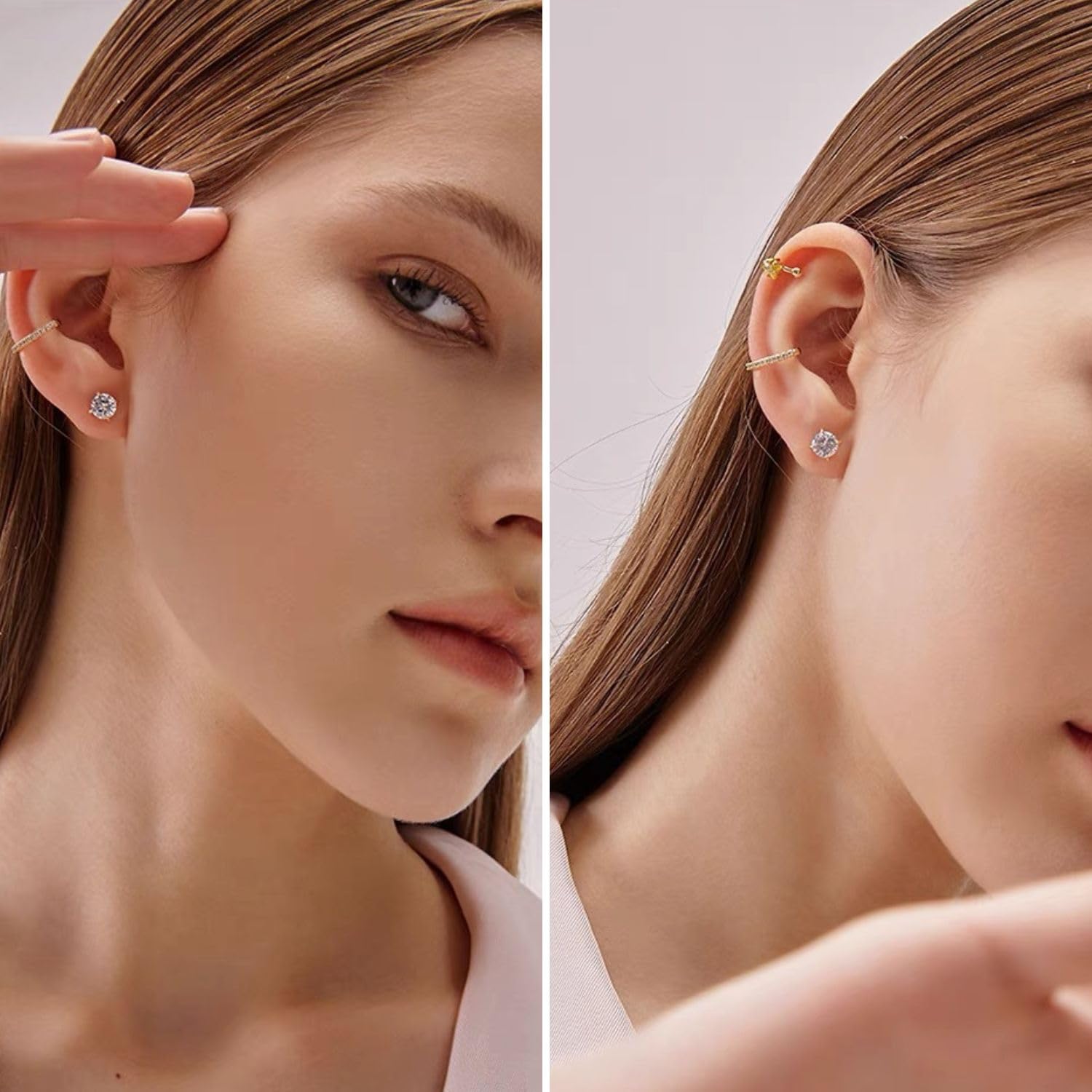 14K Gold Plated Cubic Zirconia Stud Earrings for Women - 5 Pairs Round Simulated Diamond Earrings Set - Perfect for Everyday Wear, Parties & Gift Giving