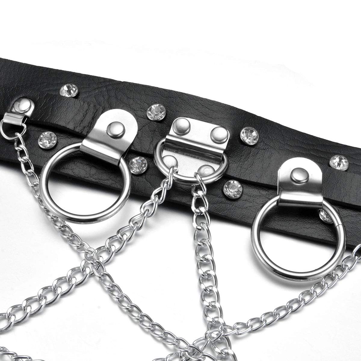Eigso Punk Belts with O-Rings & Chains - Adjustable PU Leather Garter Straps for Women & Men - Gothic, Rock, Steampunk Fashion Accessory - Perfect for Concerts, Halloween, Cosplay & Alternative Outfits
