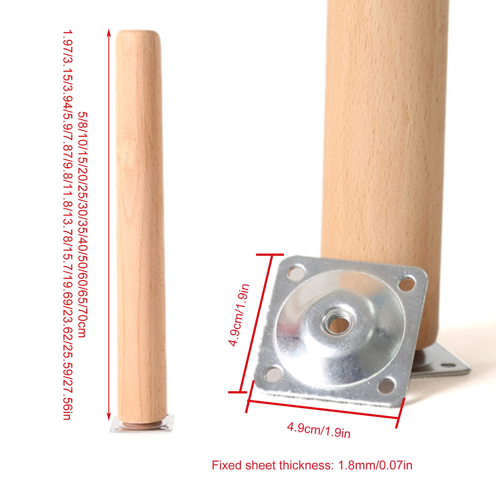 4 Pcs Solid Wood Furniture Legs - Replacement Desk Legs, Coffee Table Legs, Sofa Legs & Cabinet Legs with Mounting Plates & Screws (70cm/27.56in) - Perfect for DIY Furniture Repair & Home Decor Projects