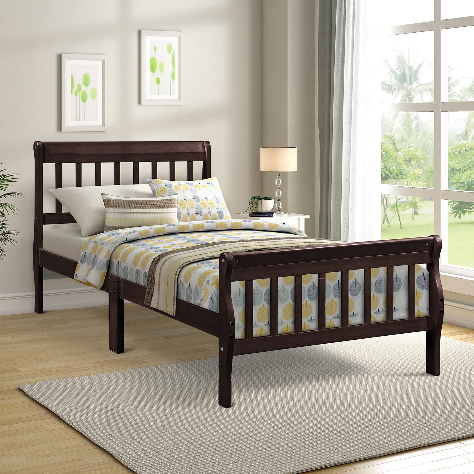 Twin Size Solid Wood Platform Bed Frame with Headboard & Footboard - 10 Sturdy Wood Slats Support, No Box Spring Needed - Easy Assembly in Espresso Finish - Perfect for Kids' Rooms, Guest Bedrooms & Small Spaces