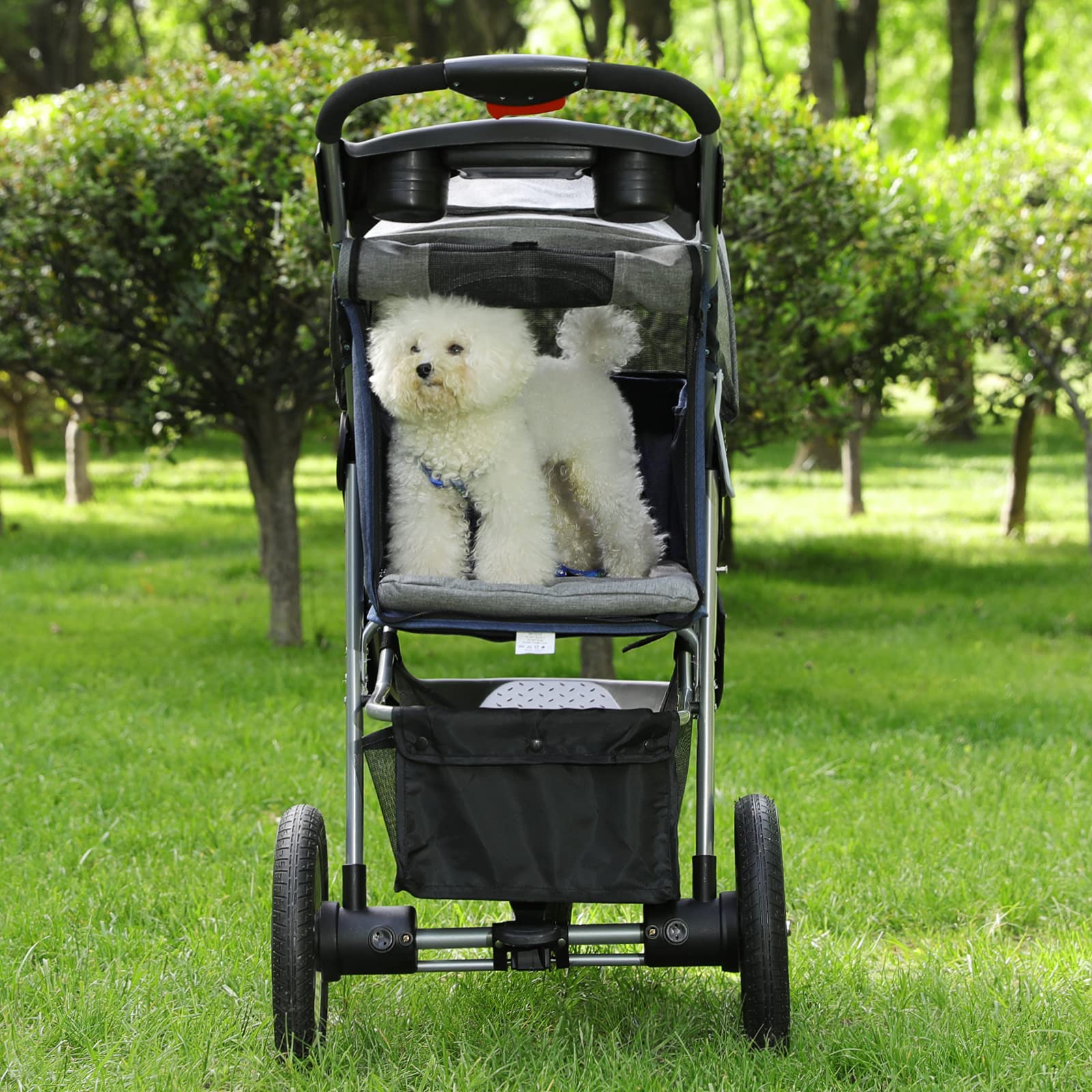 VIAGDO Premium Heavy Duty Pet Stroller for Small & Medium Dogs & Cats - 3-Wheel Foldable Dog & Cat Carrier with Suspension System, Link Brake & One-Hand Fold - Supports Up to 55 lbs (Blue & Grey) - Perfect for Vet Visits, Outdoor Walks & Travel