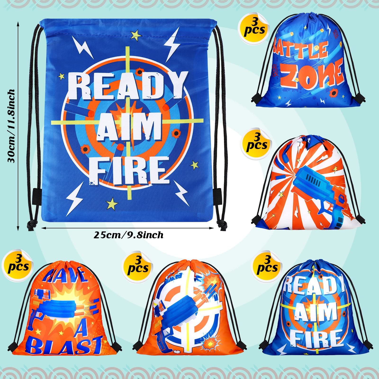 Shappy Dart Party Supplies - 15-Piece Set with Toy Dart Guns, Goody Bags & Backpacks for Gun-Themed Birthday Decorations | Perfect for Kids' Birthday Parties, Nerf Gun Battles & Outdoor Games