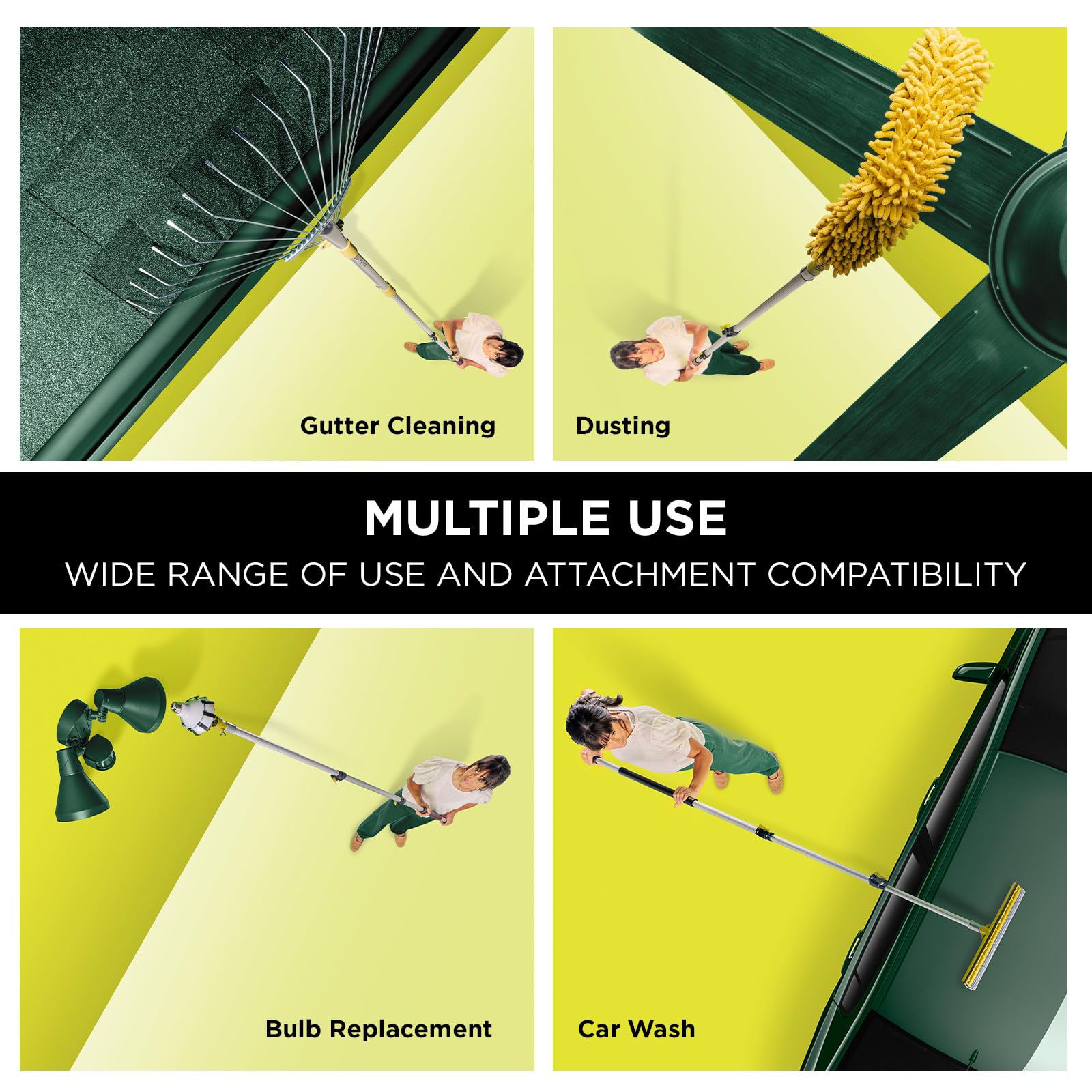 DOCA 7-30 Ft Telescoping Extension Pole for Cleaning, Painting & Window Washing - Lightweight Adjustable Pole for Feather Dusters, Paint Rollers & Squeegees - Indoor & Outdoor High Reach Cleaning Tool - Perfect for Hard-to-Reach Ceilings, Gutters & Second Story Windows