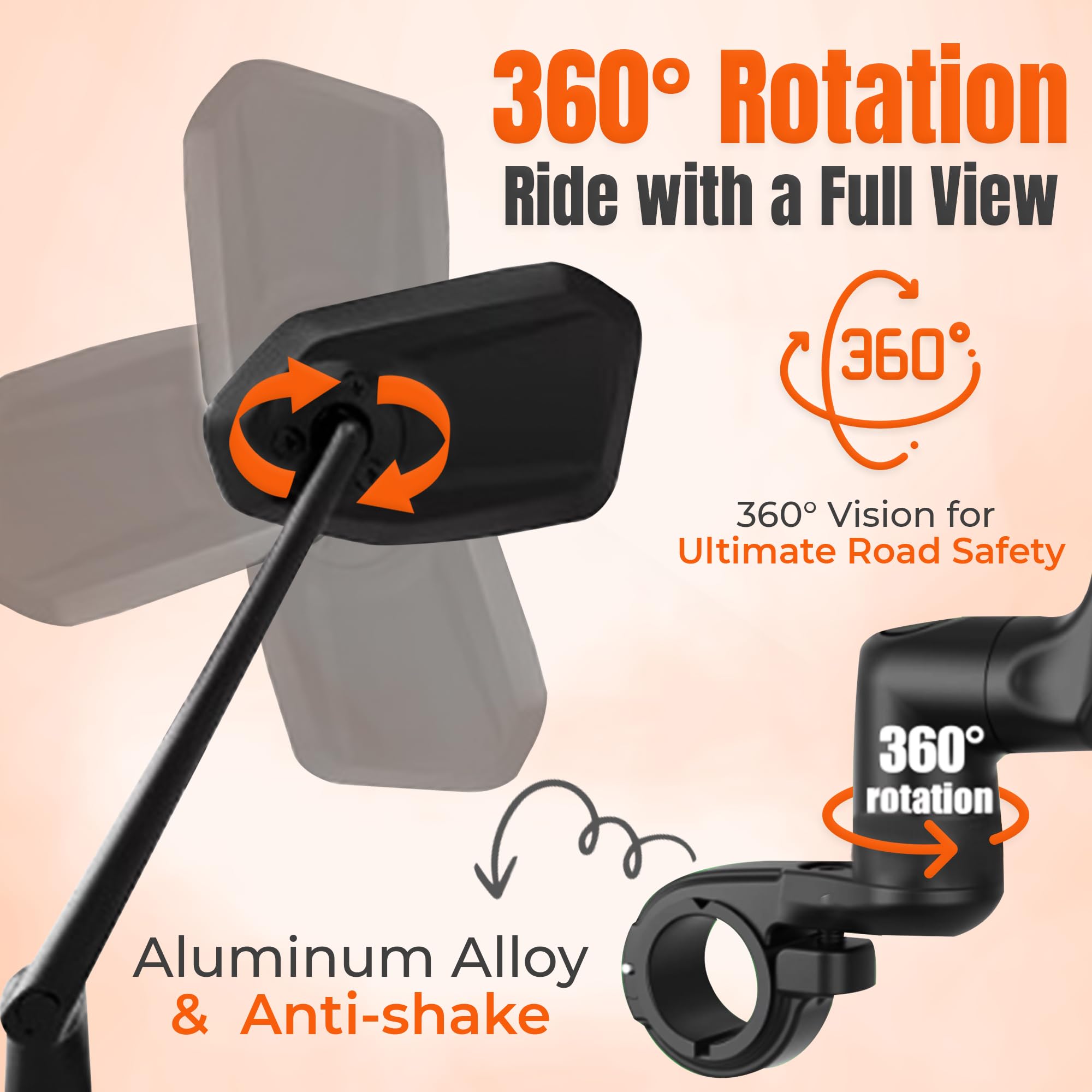 Large HD Handlebar Bike Mirror - Aluminum Alloy Adjustable Rotatable Anti-Shake Rear View Mirror for Bicycle & Ebike Accessories (Left) - Perfect for Commuting, Road Cycling & Mountain Biking Safety