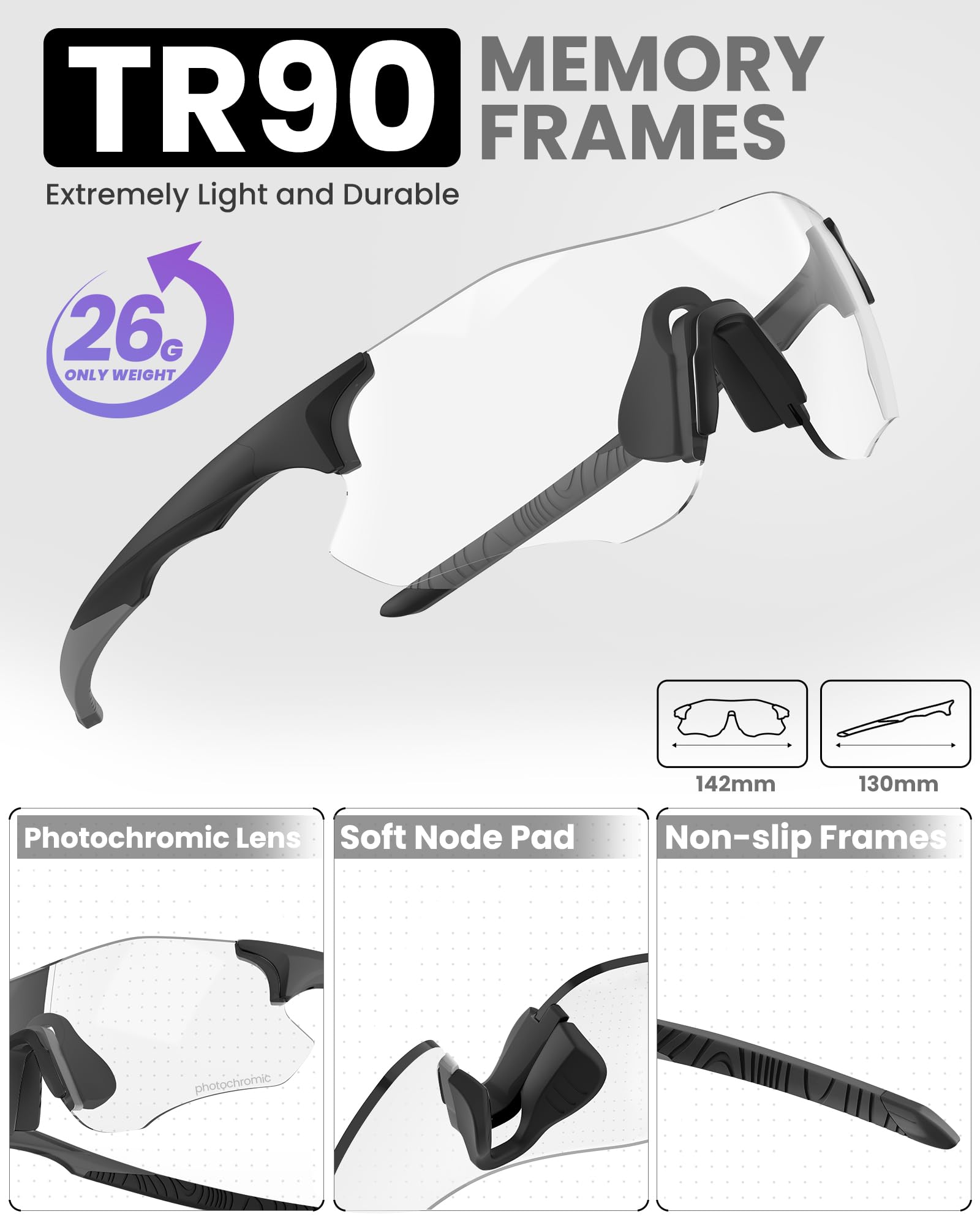 OutdoorMaster HawkSharp HD Photochromic Sports Sunglasses for Men & Women - UV Protection, Lightweight & Anti-Glare - Perfect for Cycling, Running, Baseball & Outdoor Adventures