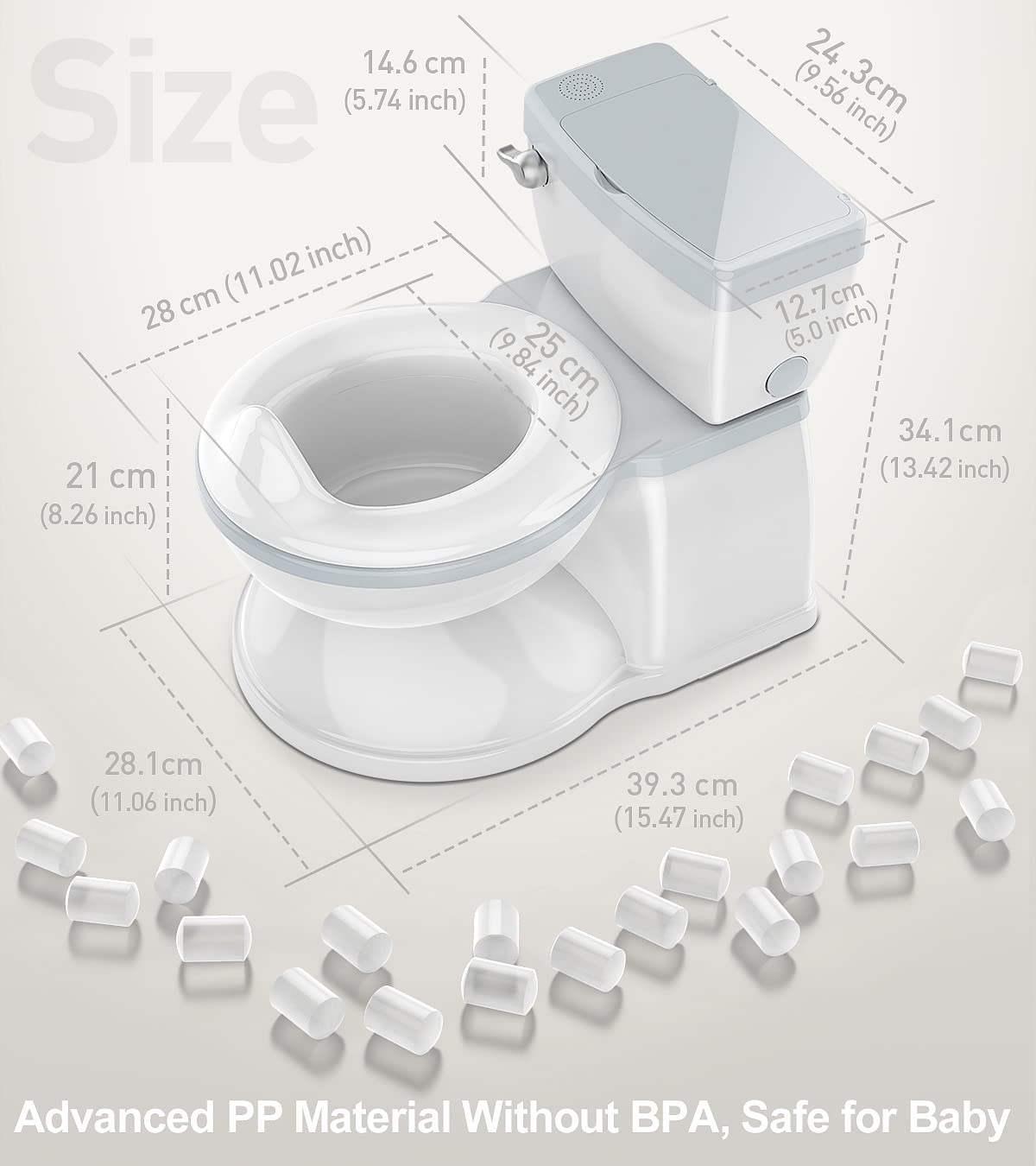**Realistic Baby Potty Training Toilet with Flushing Sound & Adult-Like Feel – Removable Pot, Storage Tank & Toilet Paper Holder for Toddlers Aged 1-3 (White-Grey) – Perfect for Home & Travel Potty Training**
