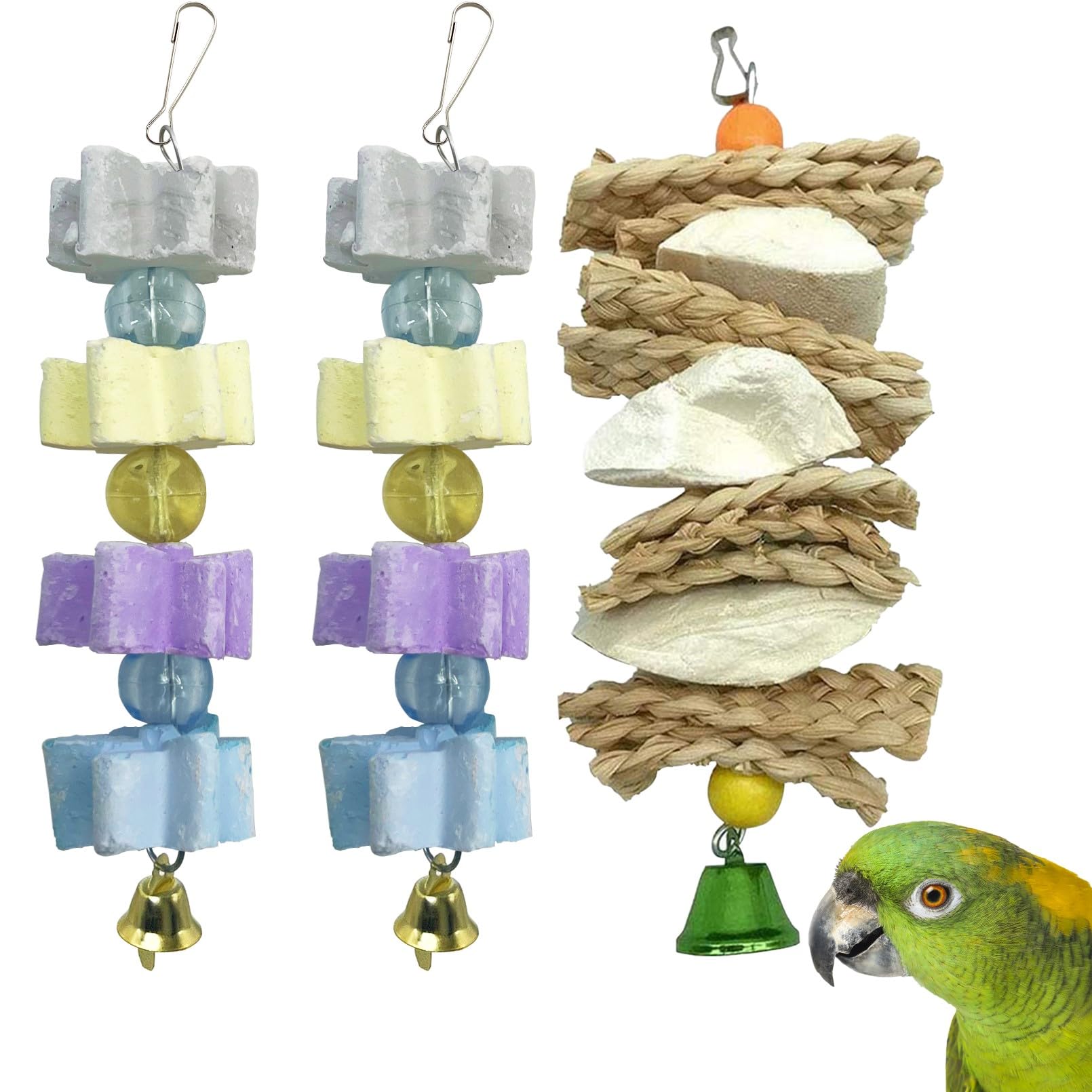 2 PCS Bird Chew Toys for Parrots, Conures, Cockatiels & Budgies - Mineral Lava Blocks & Cuttlebone Beak Stone for Beak Trimming & Play - Perfect for African Gray, Parakeets & Small Birds - Cage Accessories for Mental Stimulation & Healthy Beak Care
