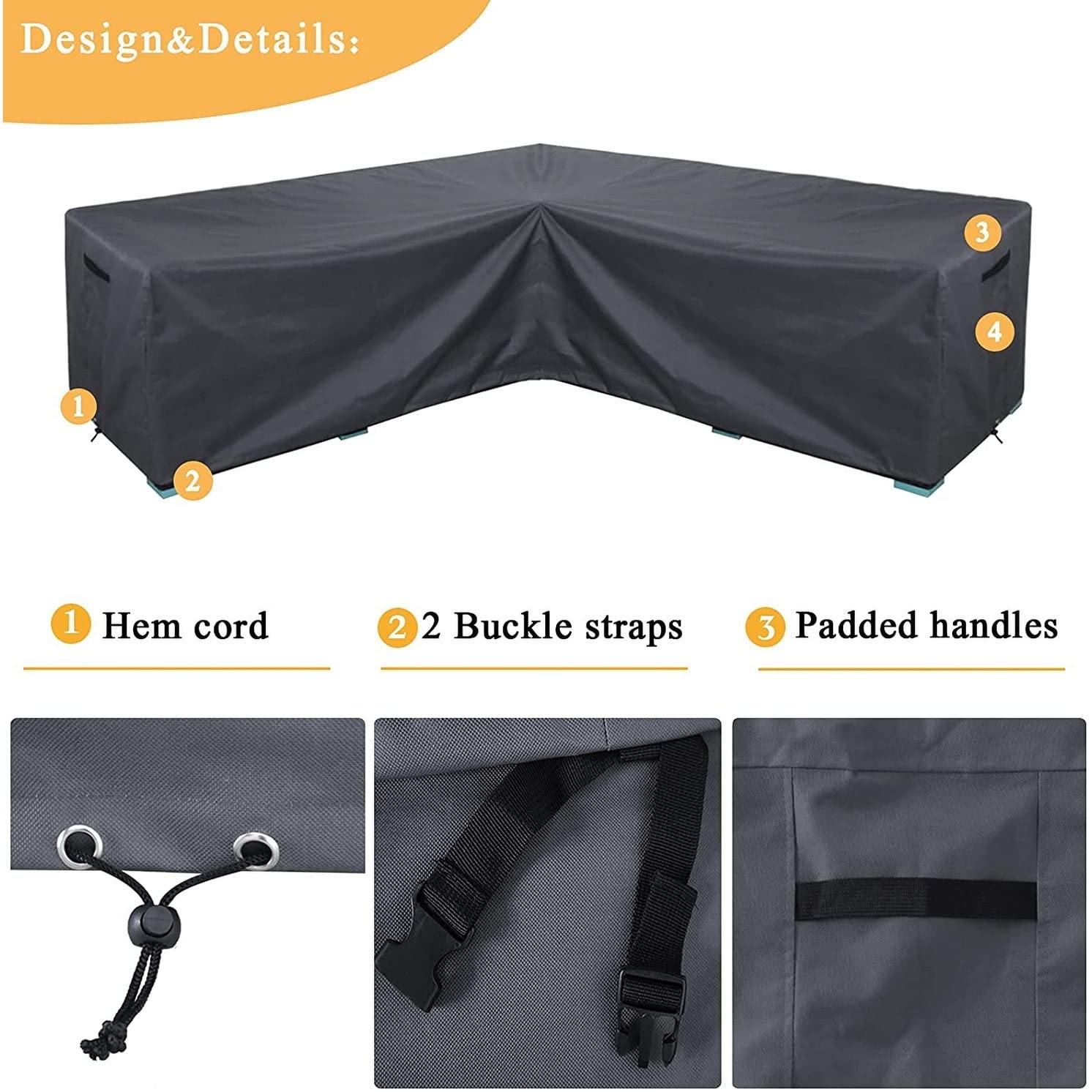 Waterproof Windproof Patio V-Shaped Sectional Sofa Cover - L-Shaped Outdoor Furniture Protector 33.5