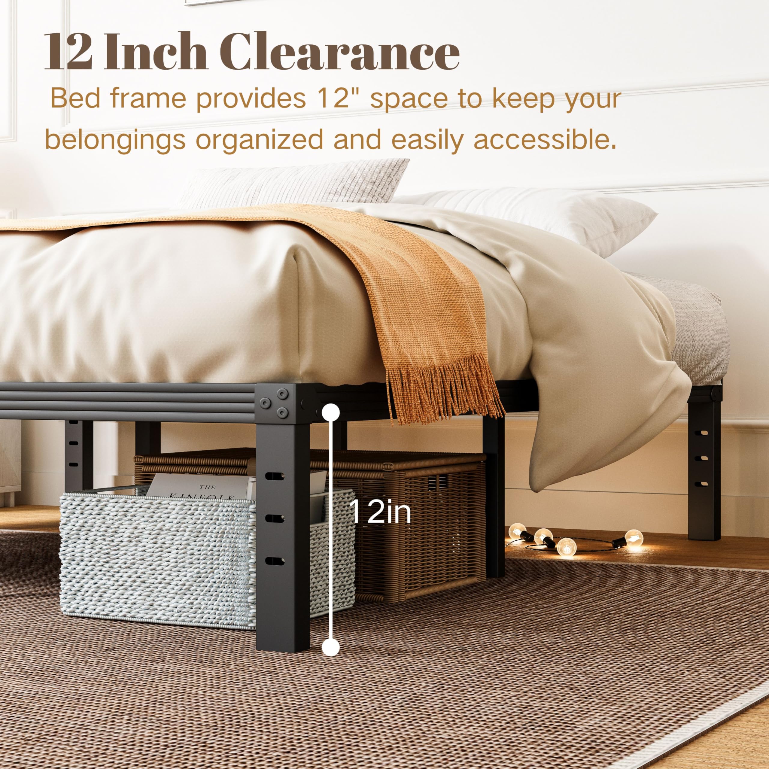 ZIYOO Twin Bed Frame with Heavy Duty Steel Slats - 14 Inch Platform Bed Frame, No Box Spring Needed, Noise Free & Easy Assembly - Under Bed Storage Space, Non-Slip Design, Black - Perfect for Kids Rooms, Guest Rooms & Small Spaces